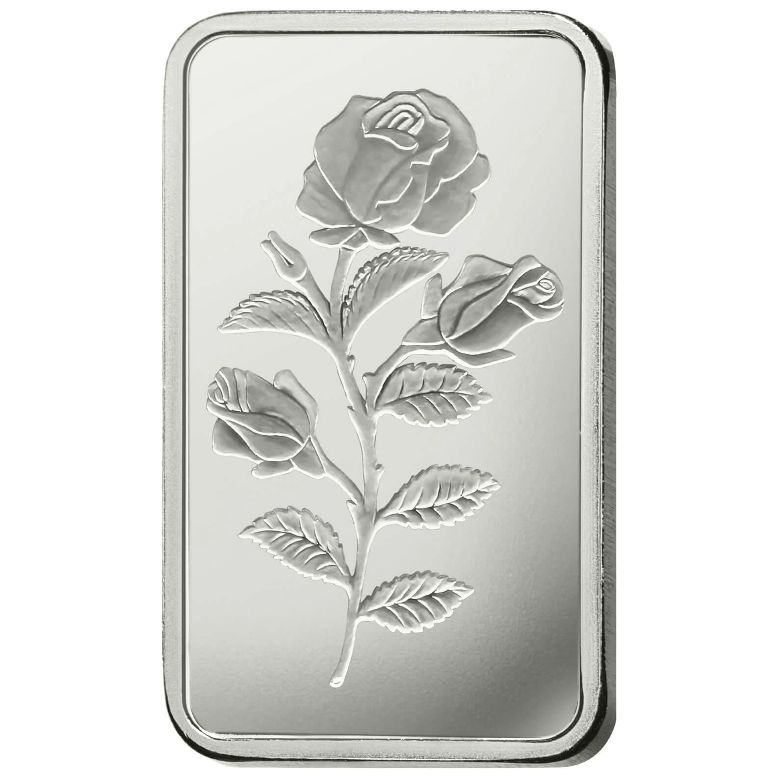 Compare argento, 100 grammi d'argento puro Rosa - PAMP Svizzera - Front