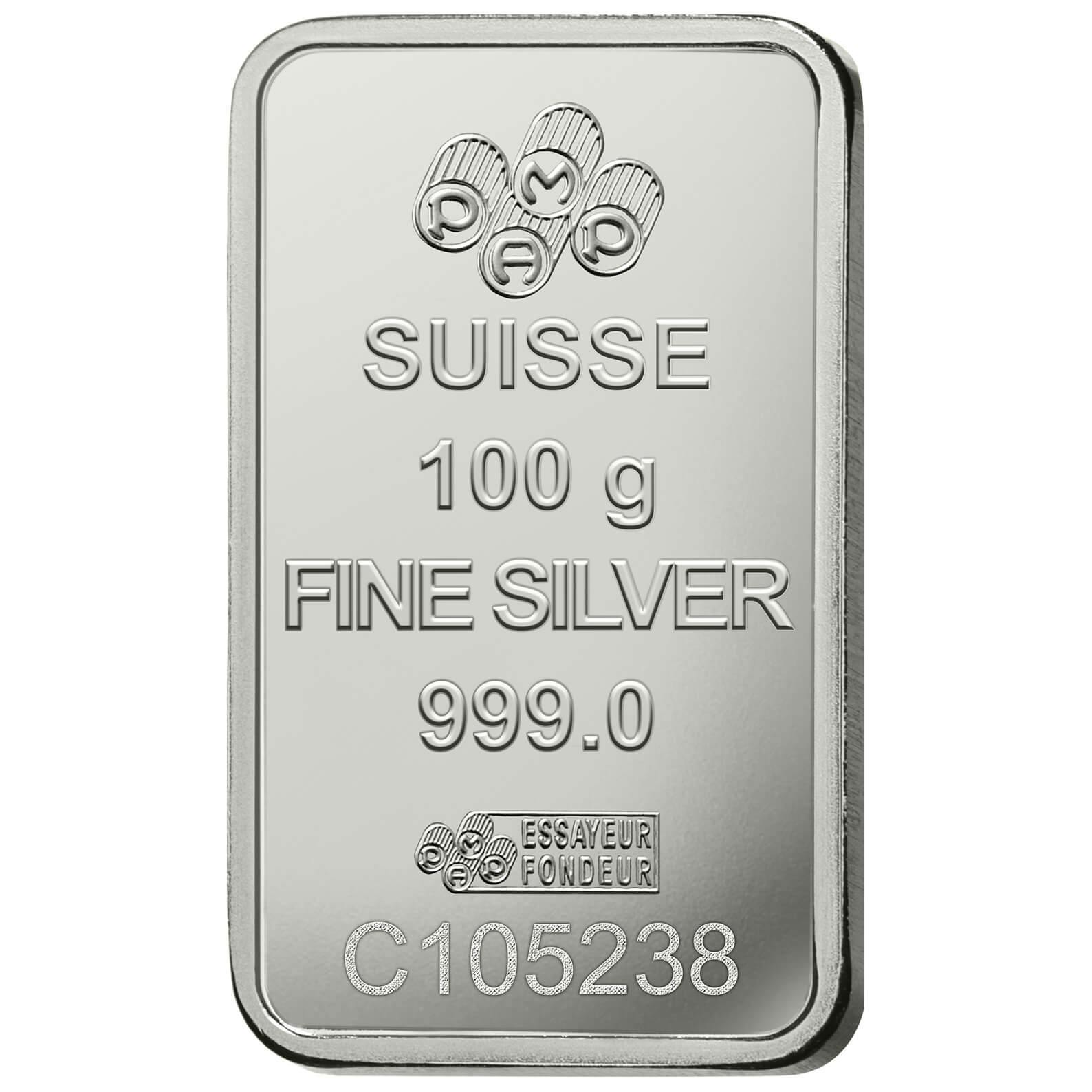 Invest in 100 gram Fine Silver Rosa - PAMP Swiss - Back