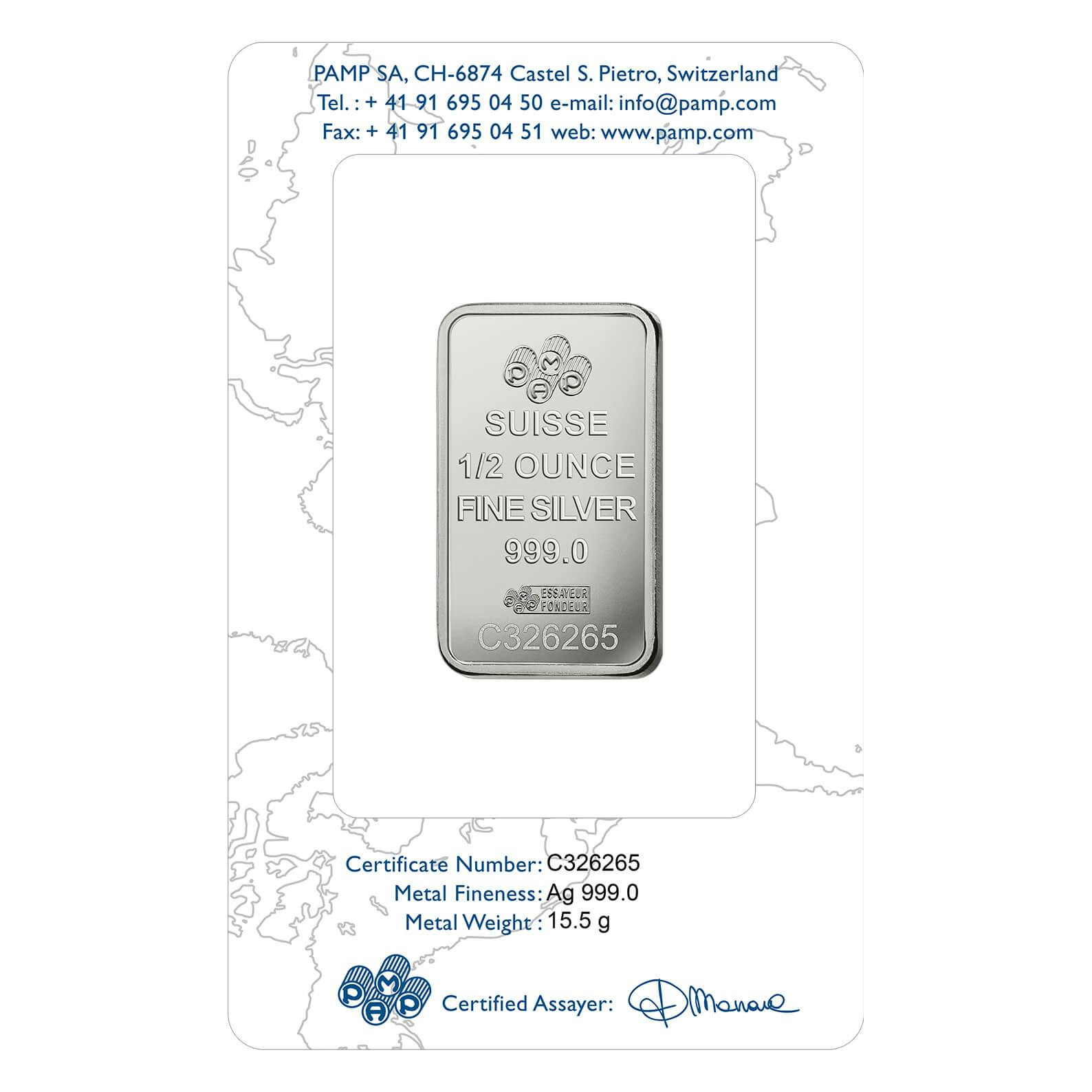 Invest in 1/2 oz Silver Rosa - PAMP Swiss - Back
