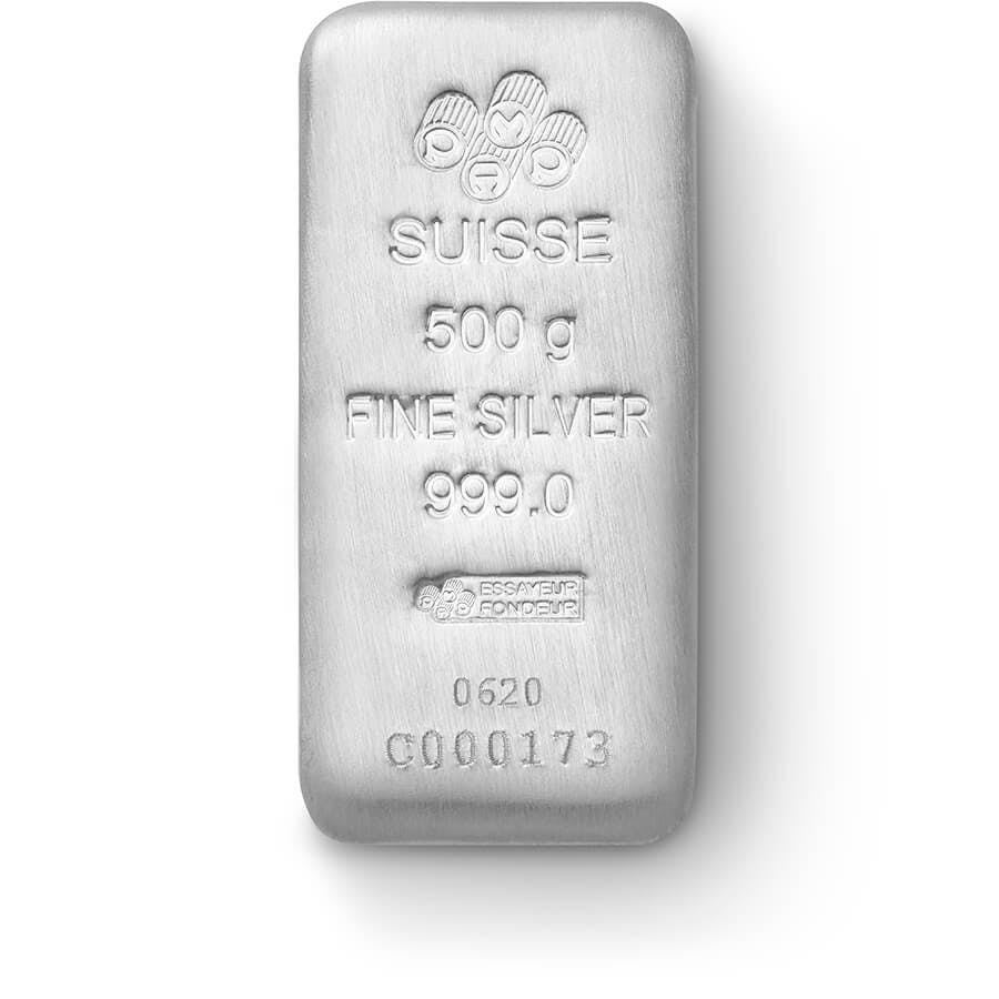 Invest in 500 grams Fine Silver Cast Bar - PAMP Suisse - Front