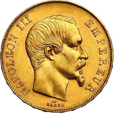 50 Francs Gold Coin - Napoléon III Tête Nue 1855 A Paris