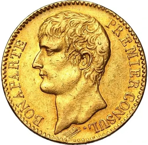 Pièce de monnaie d'or pur 900.0 - 40 Francs Napoléon Bonaparte Premier Consul An XI