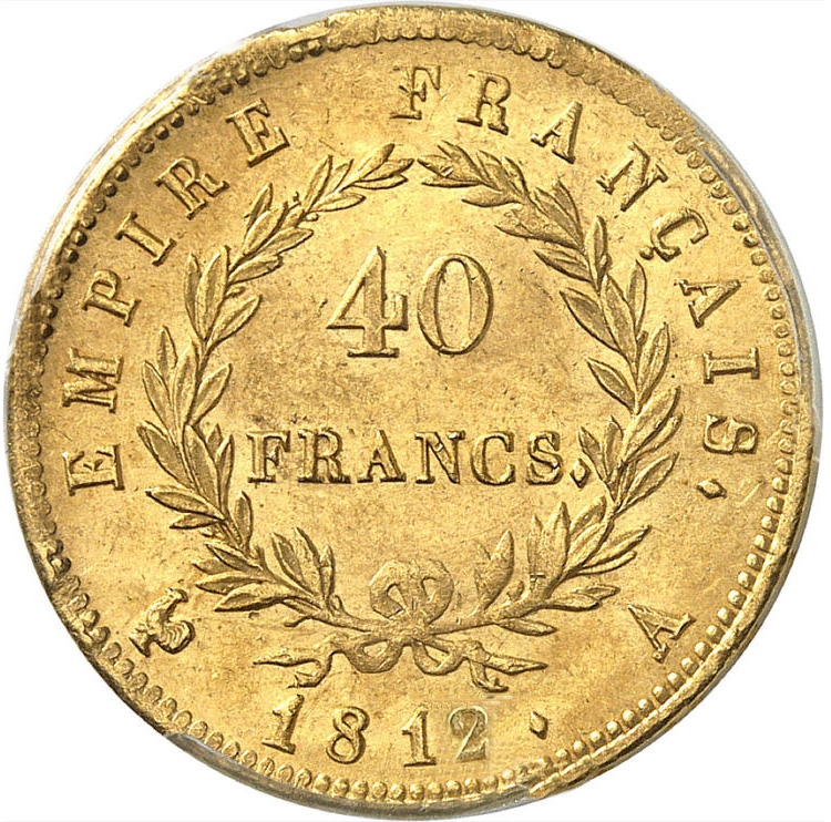 Invest in 40 Francs Napoléon Tête Laurée Empire 1812 - French Mint - Back