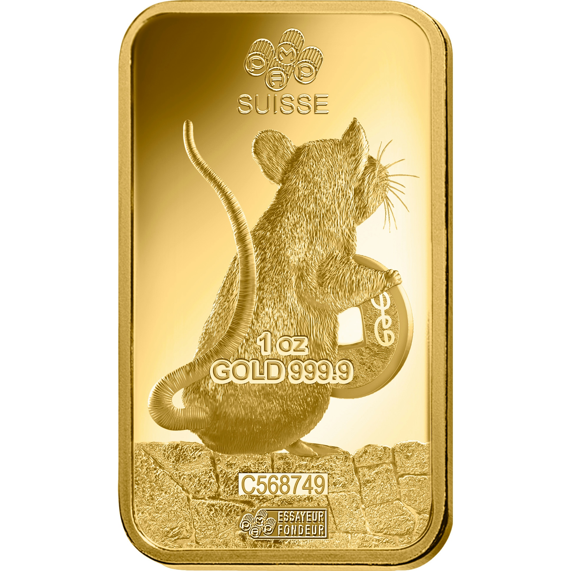 investir dans l'or, 1 once Lingotin, Lingot d'or pur Lunar Rat - PAMP Suisse - Back
