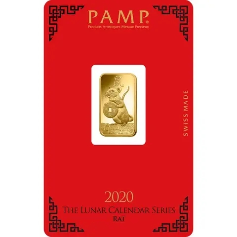 5 grammes lingotin d'or pur 999.9- PAMP Suisse Lunar Rat