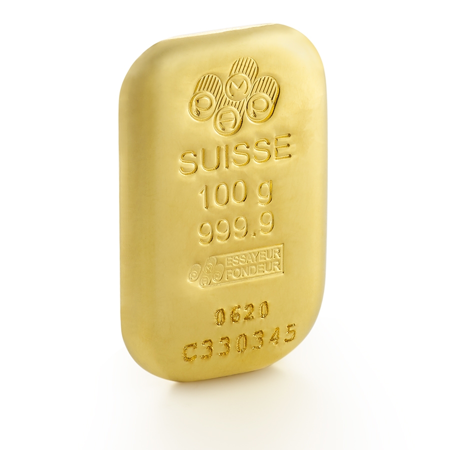 investir dans l'or, 100 grammes Lingot d'or pur - PAMP Suisse - 3/4 view