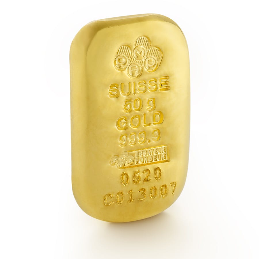 Acquisatre 50 grammi lingotto d'oro puro 999.9 - PAMP Suisse - 3/4 view