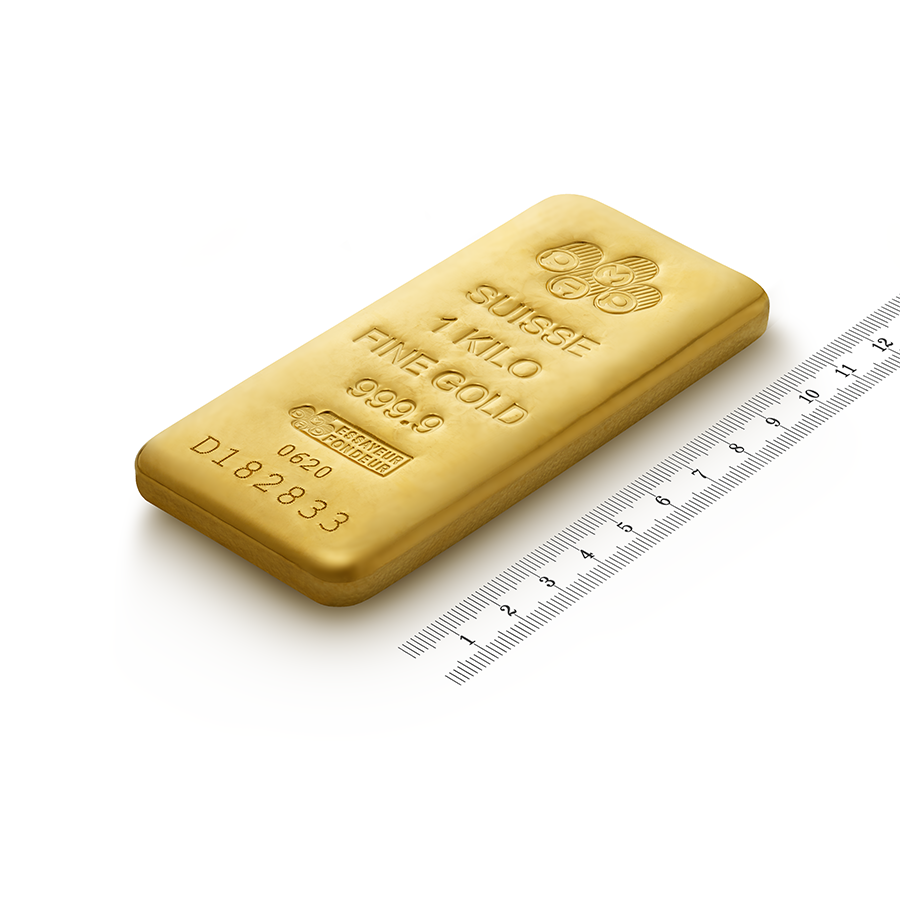 Purchase 1kg Fine Gold Cast Bar - PAMP Swiss - Ruler view