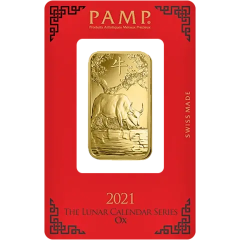 1 oz Fine Gold Bar 999.9 - PAMP Suisse Lunar Ox