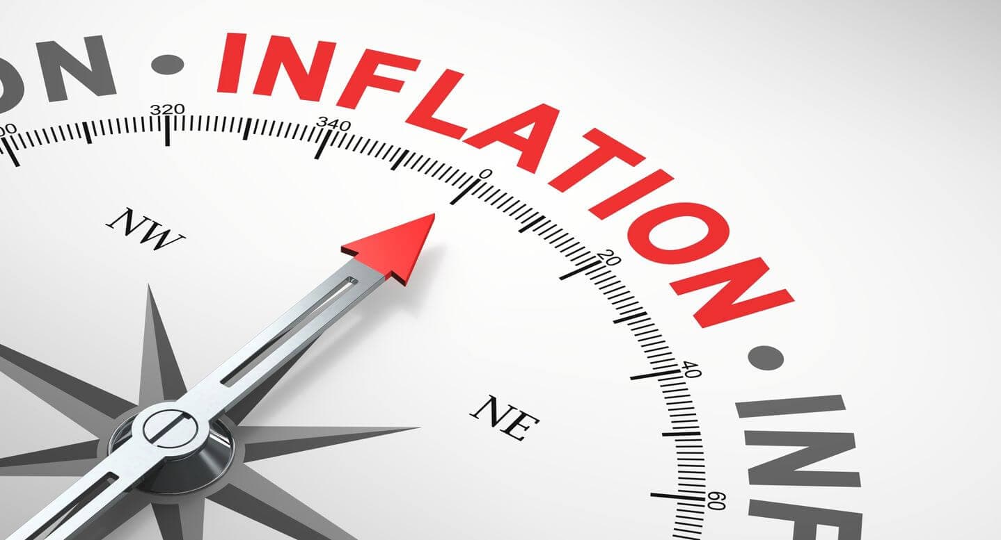 Ein Kompasspfeil, der auf die höchste Inflationsrate seit Jahrzehnten hinweist Ein Kompasspfeil, der auf die höchste Inflationsrate seit Jahrzehnten hinweist