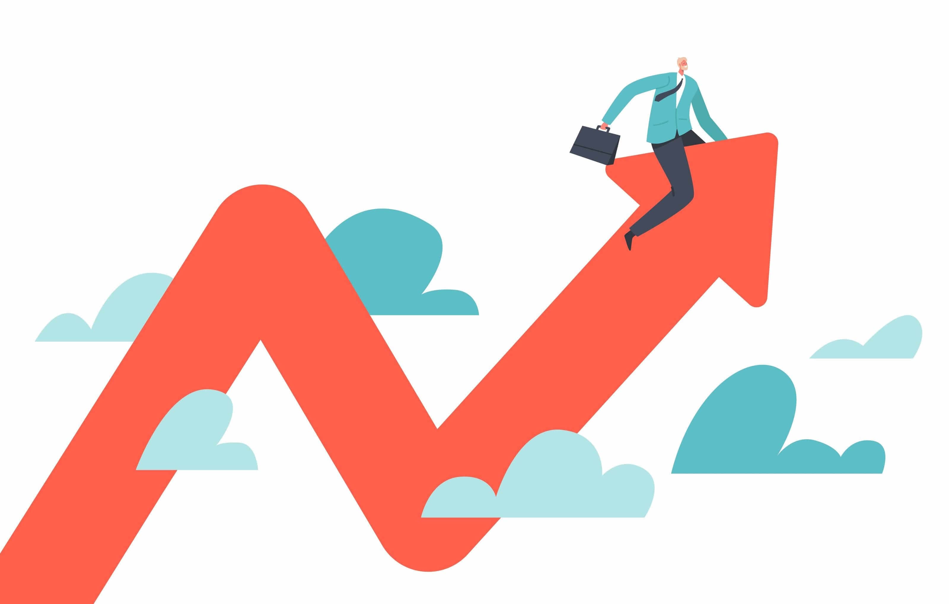 High inflation in the U.S. and Eurozone represented in a picture of a cartoon man sitting on a red floating in the sky High inflation in the U.S. and Eurozone represented in a picture of a cartoon man sitting on a red floating in the sky