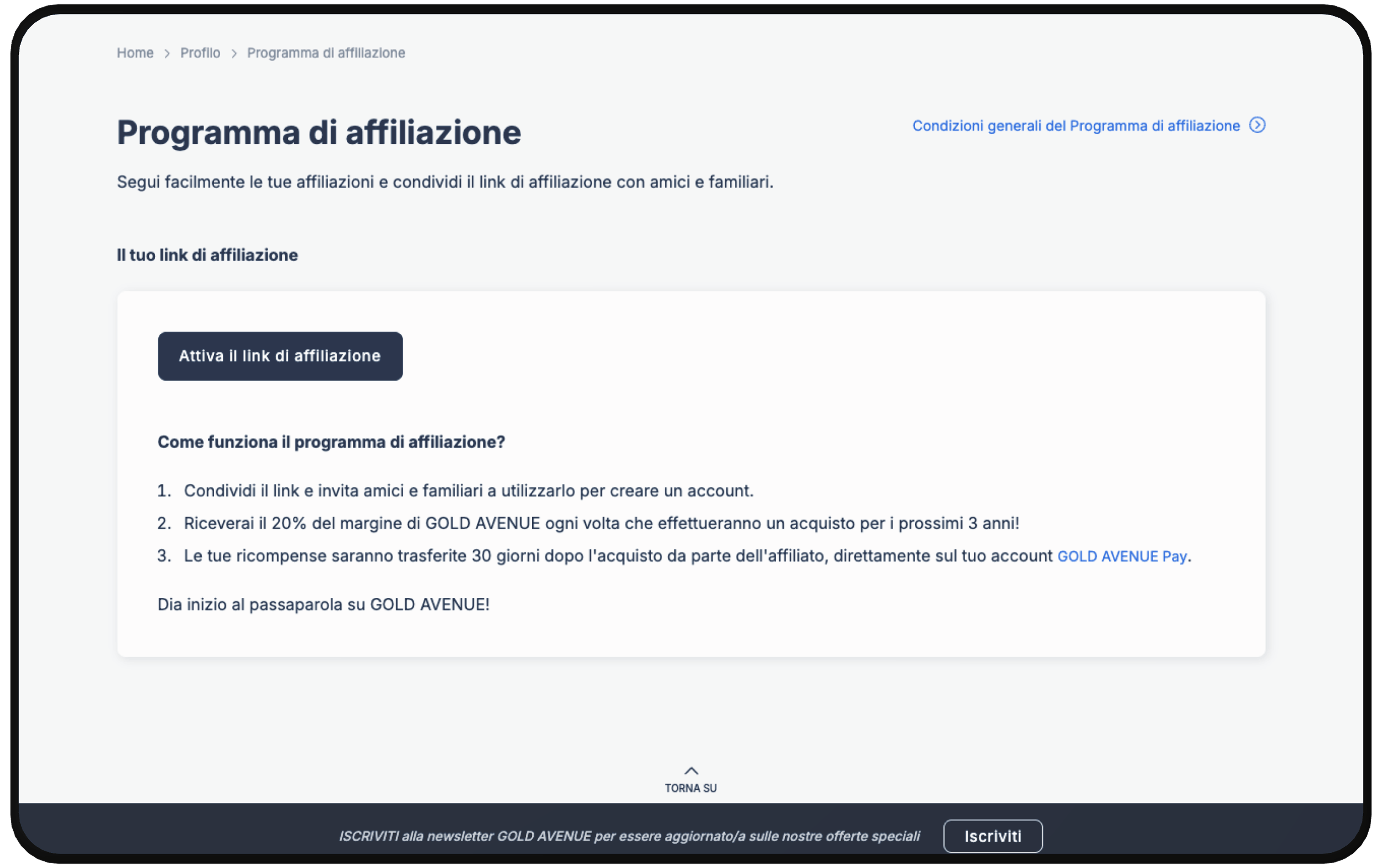 attivare link di affiliazione