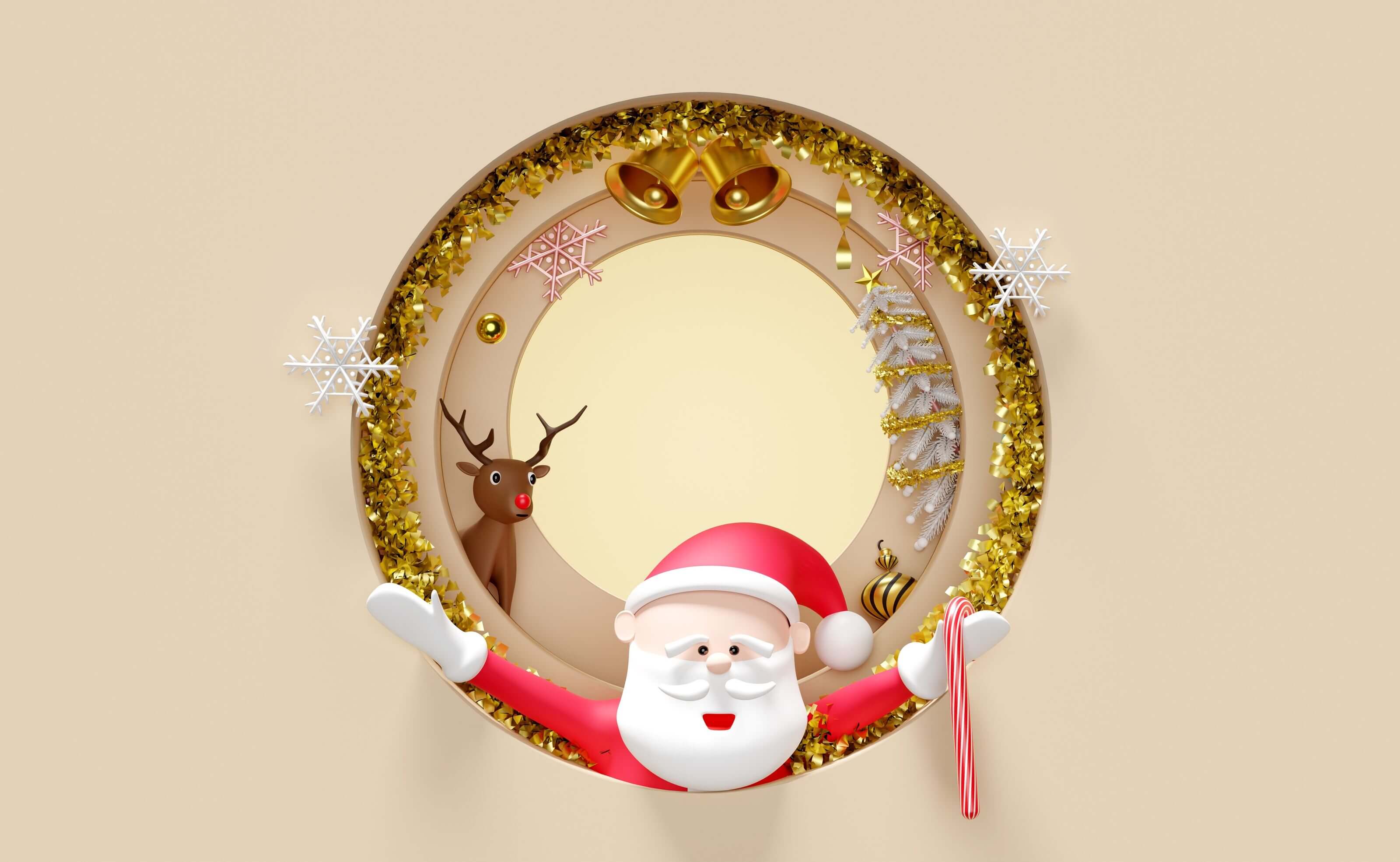 Weekly Digest: Santa Rally, Gold a Safe-Haven in 2022 Santa Claus in a golden Christmas wreath with a reindeer and snowflakes