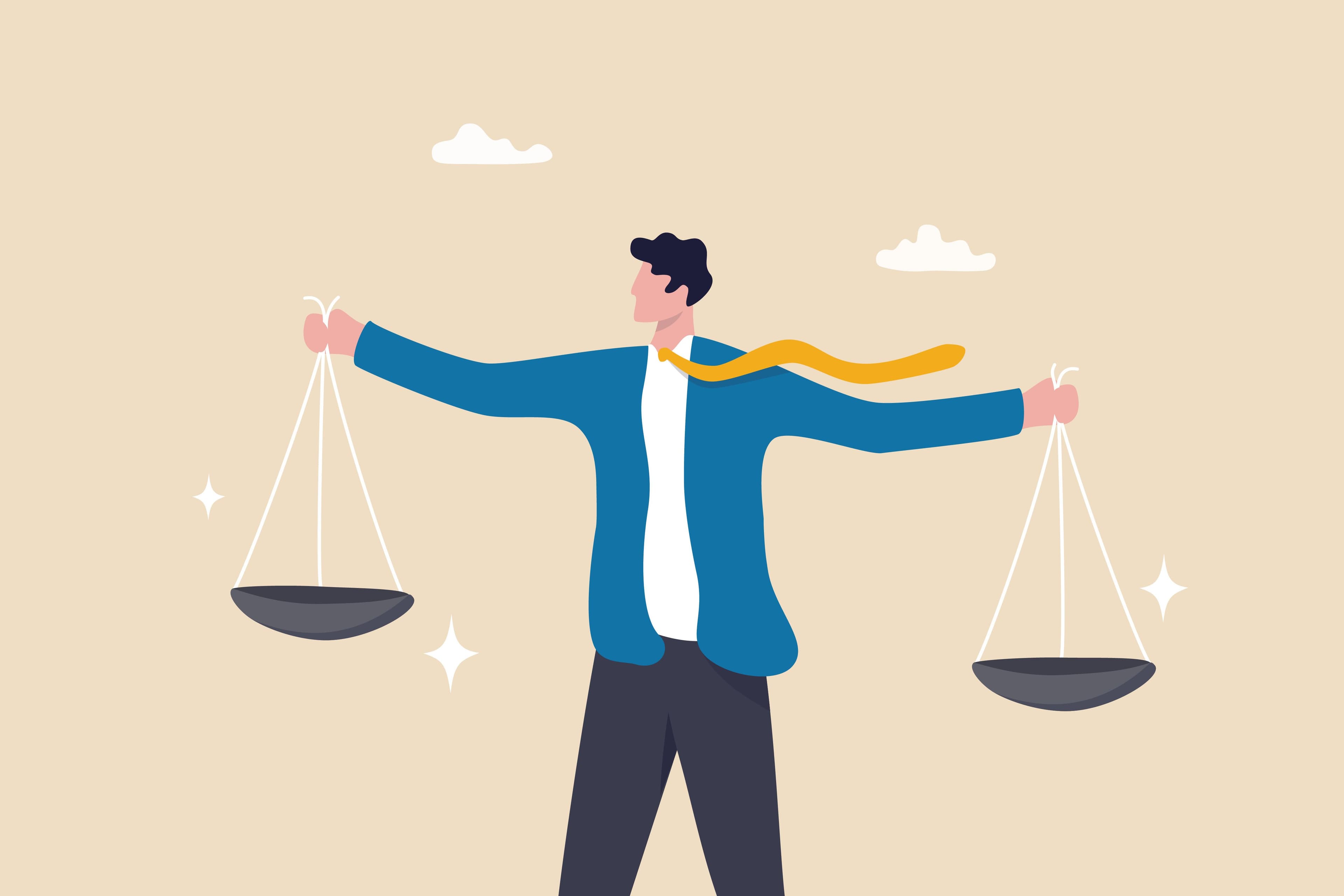 businessman comparing scale to be equal businessman comparing scale to be equal