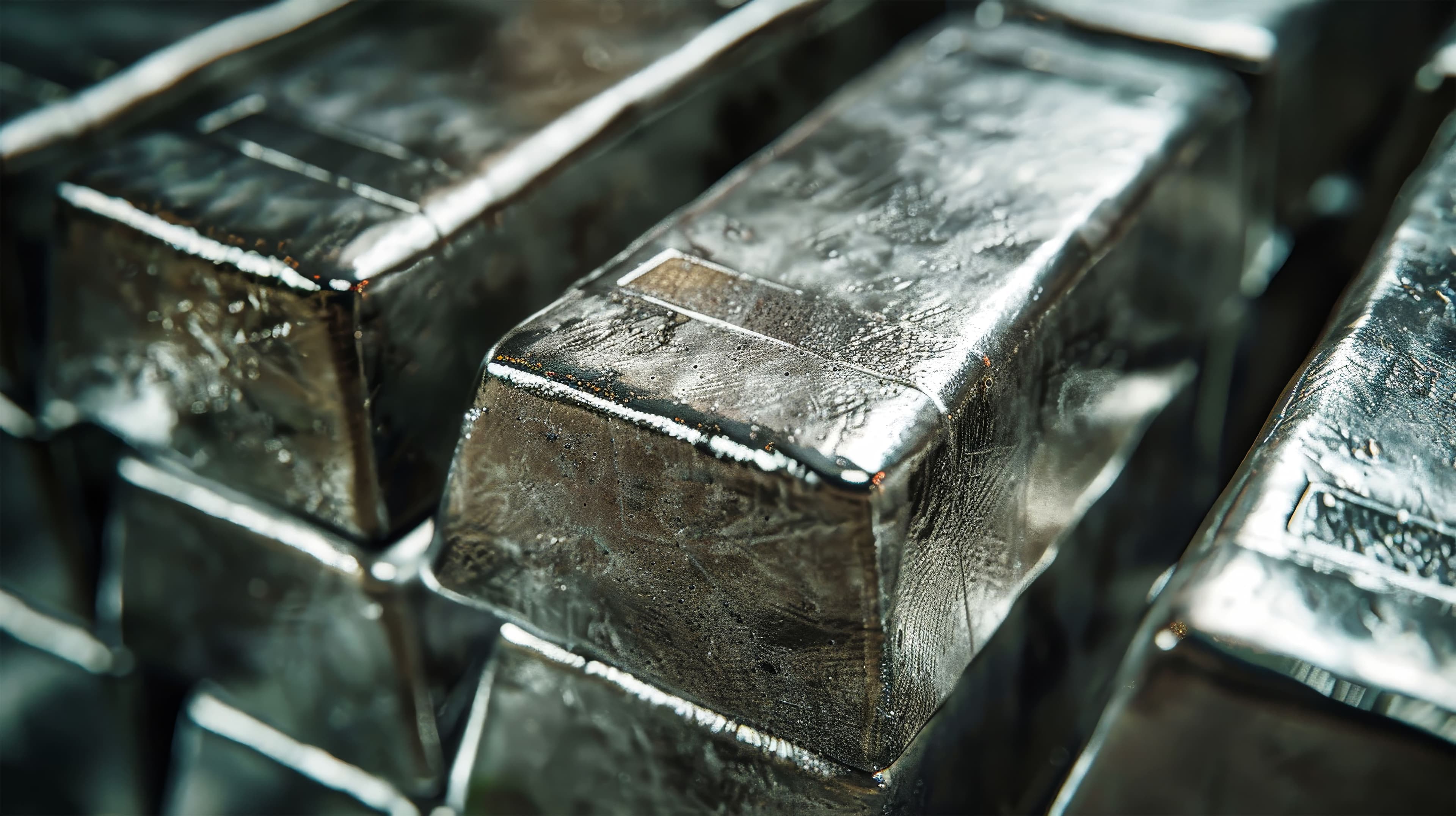 Zollfreilager und Silber: Silber ohne Mehrwertsteuer kaufen Nahaufnahme gestapelter Silberbarren – Fokus auf Materialstruktur und Edelmetall-Investment