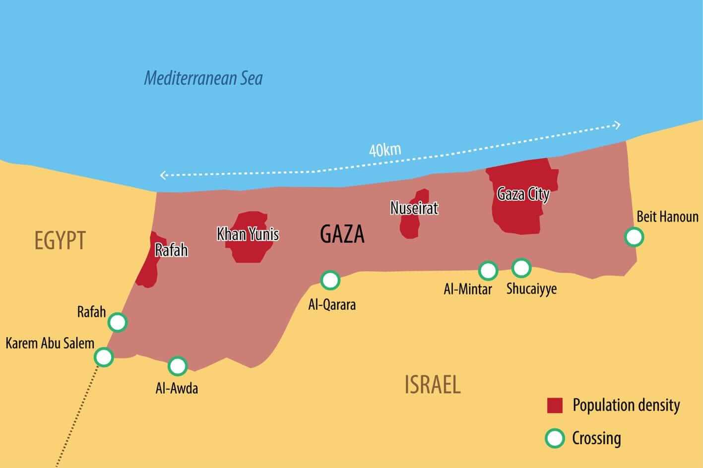 The map showing Egypt, Gaza, Israel, and the Mediterranean Sea The map showing Egypt, Gaza, Israel, and the Mediterranean Sea