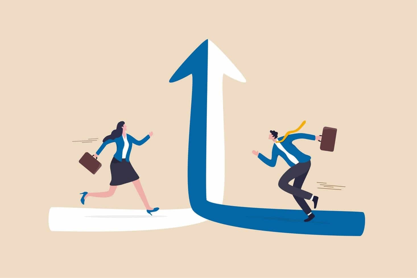 La corsa all’oro come bene rifugio da parte degli investitori rappresentata con una vignetta in cui due personaggi dei fumetti corrono lungo due frecce bianca e blu. La corsa all’oro come bene rifugio da parte degli investitori rappresentata con una vignetta in cui due personaggi dei fumetti corrono lungo due frecce bianca e blu.