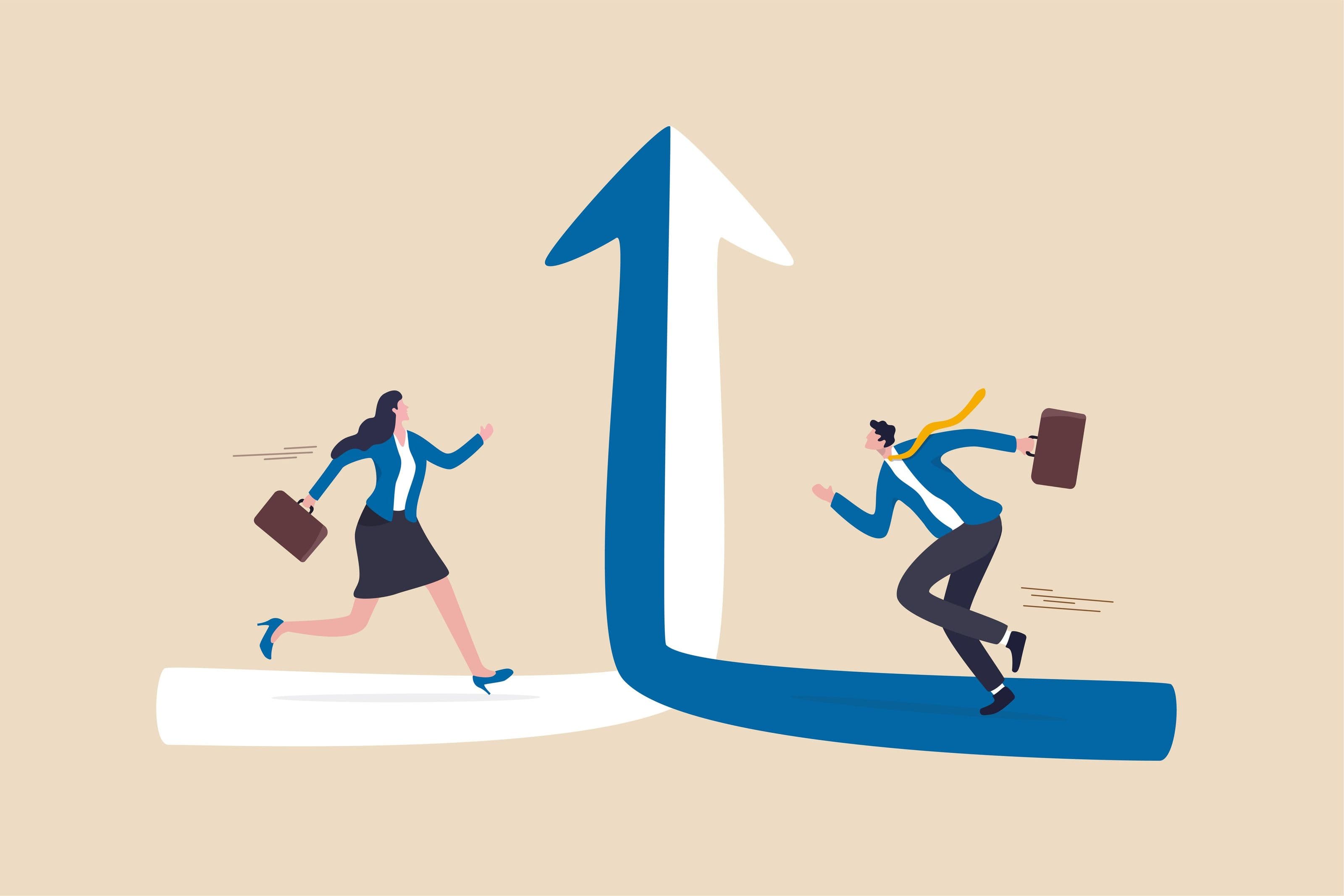 Investors' rush to the safe haven of gold represented in a picture of cartoon people running up the blue and white arrows Investors' rush to the safe haven of gold represented in a picture of cartoon people running up the blue and white arrows