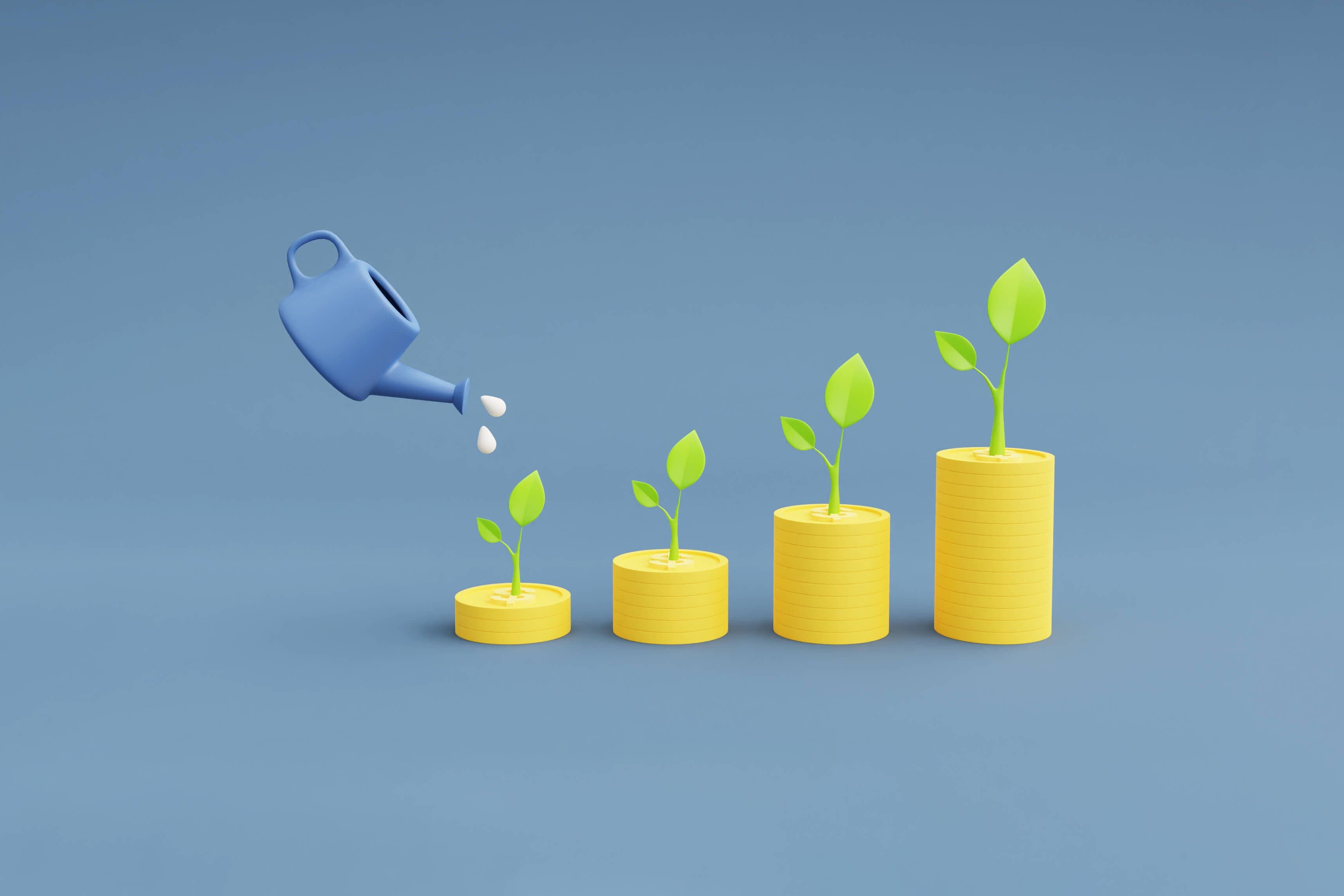 Plant growing with money , asset growth over time, saving money Plant growing with money , asset growth over time, saving money