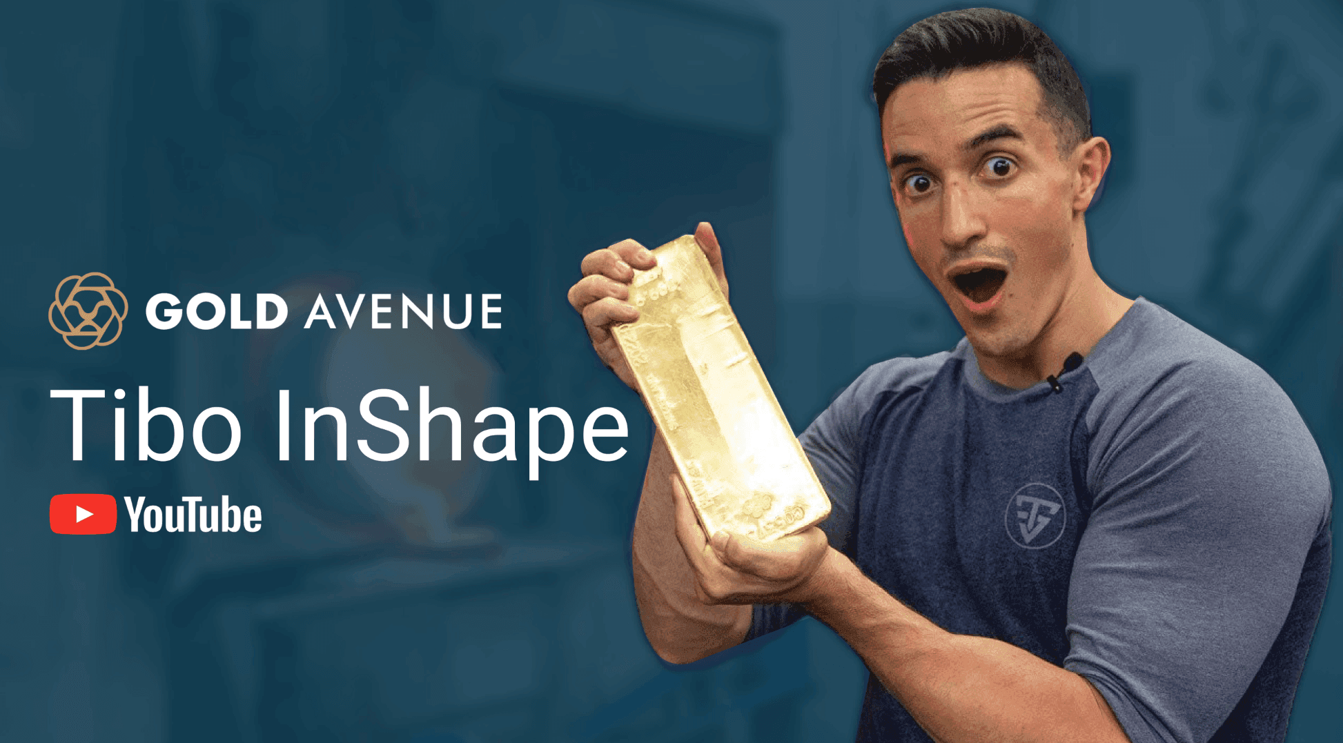 Tibo InShape & GOLD AVENUE: visit of a gold refinery in Switzerland! Tibo InShape carrying a gold bar with a green background and the number 700,000 euros.