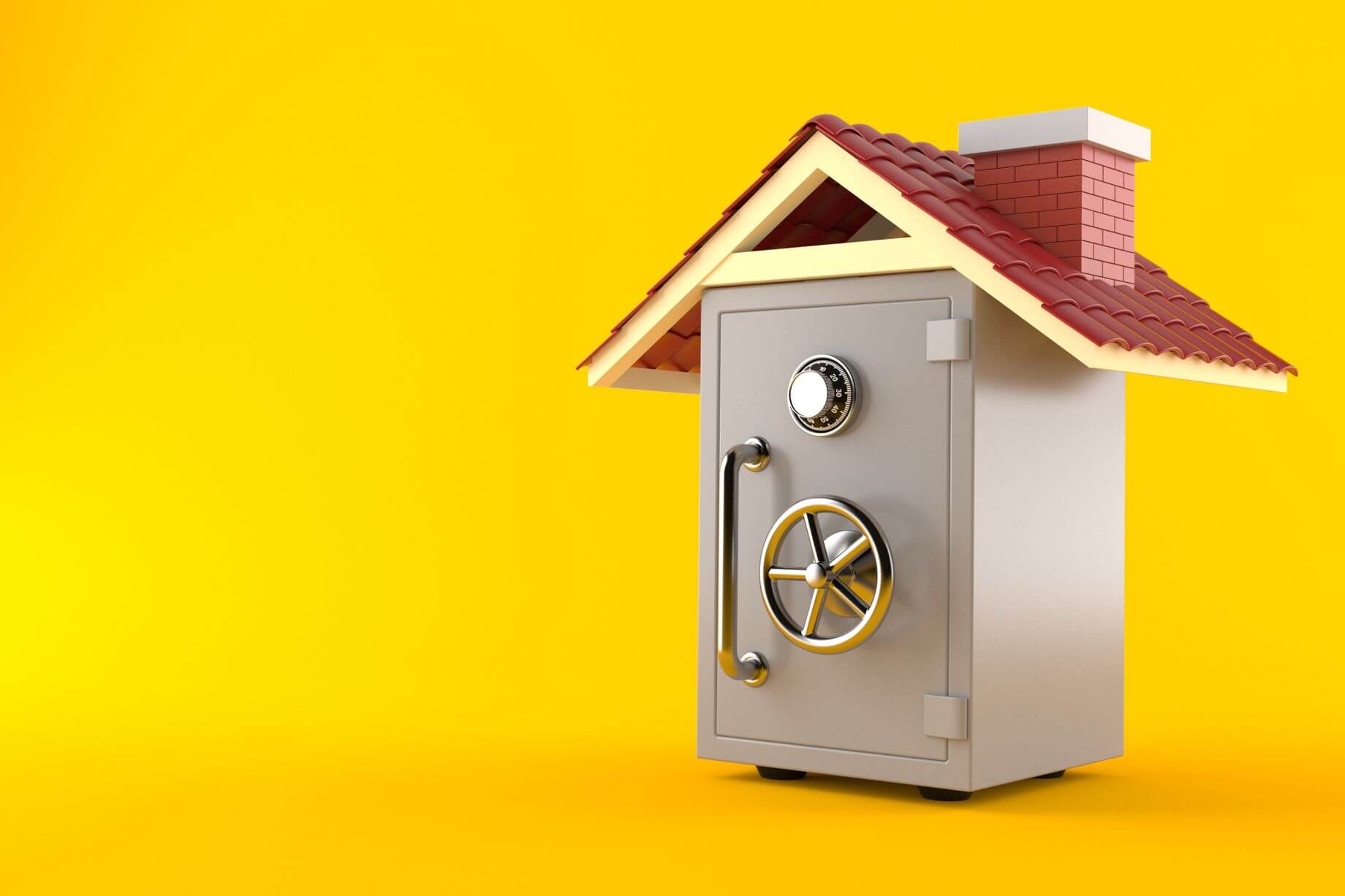 a gold safe with a roof on a yellow background a gold safe with a roof on a yellow background