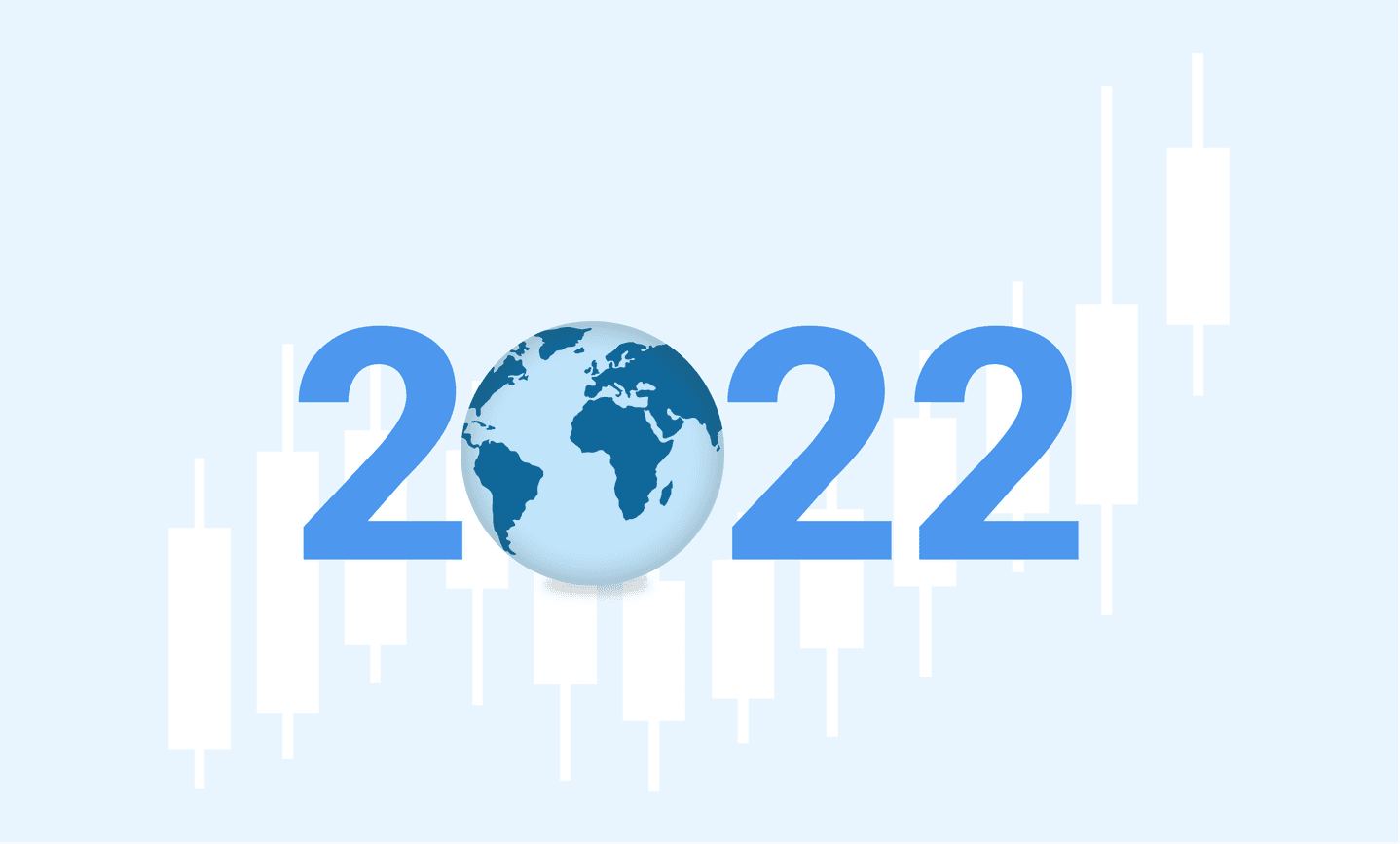 Die 7 wichtigsten Weltereignisse, die sich auf Ihre Investitionen im Jahr 2022 auswirkten Ein Bild des Jahres 2022 mit einer Weltkugel und Wirtschaftsindikatoren im Hintergrund