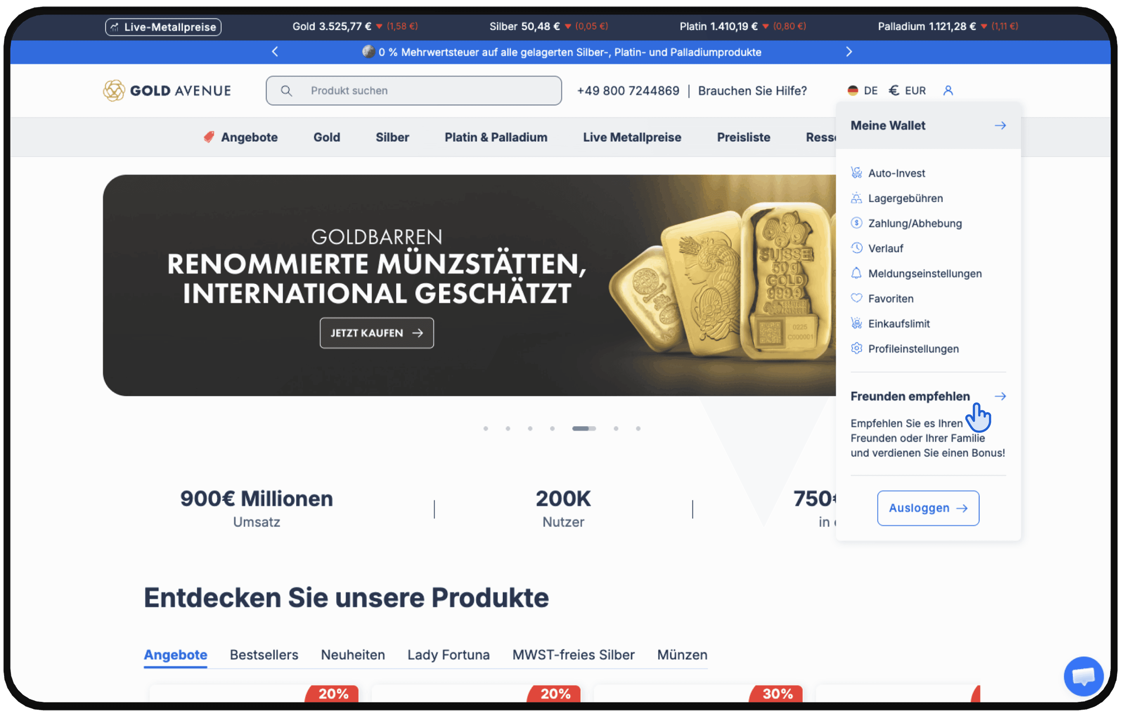 GOLD AVENUE-Konto erstellen