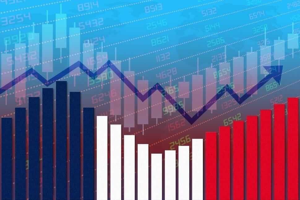Indicateurs économiques aux couleurs nationales représentant la hausse du taux d'inflation en France Indicateurs économiques aux couleurs nationales représentant la hausse du taux d'inflation en France