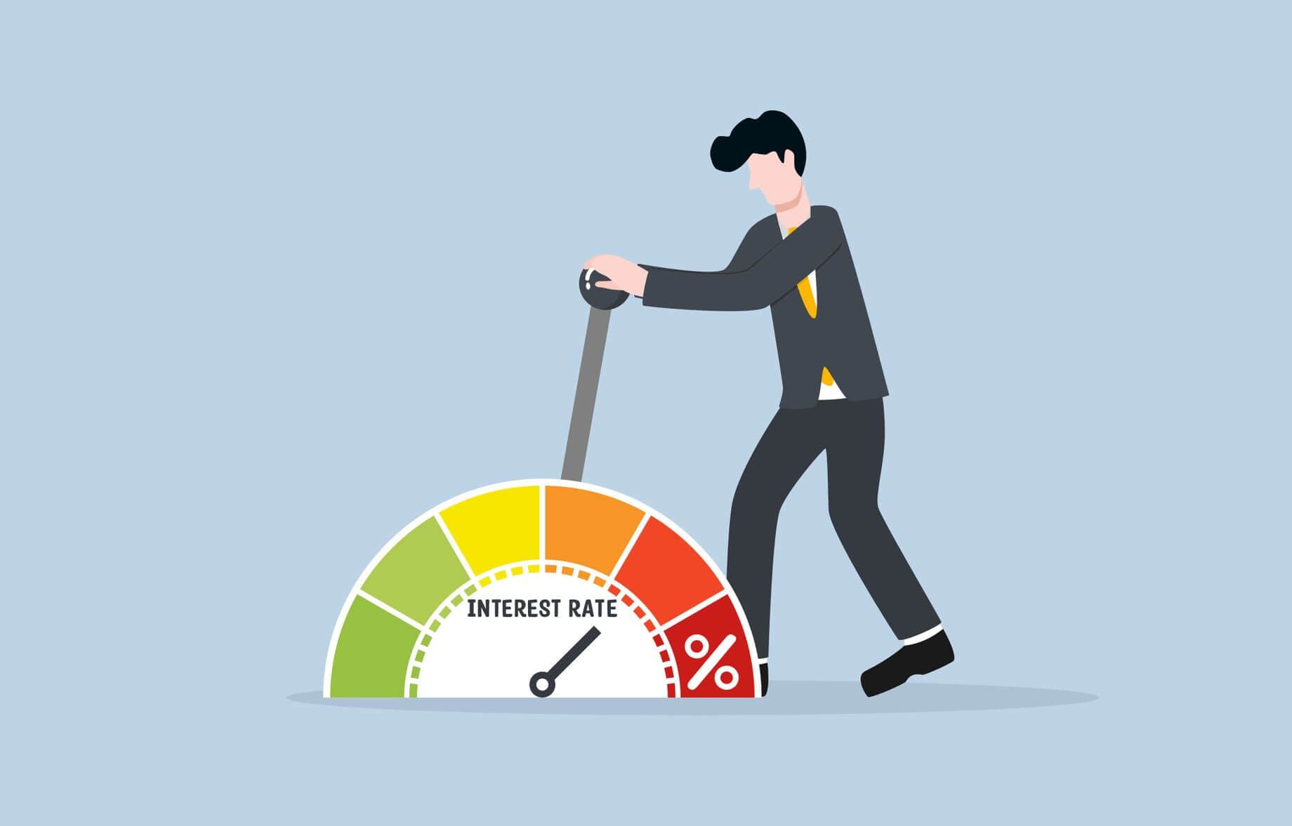 united states federal reserve is on the path of more aggressive interest rate hikes which might push the economy into a recession as shown in the picture of a cartoon man raising interest rates united states federal reserve is on the path of more aggressive interest rate hikes which might push the economy into a recession as shown in the picture of a cartoon man raising interest rates