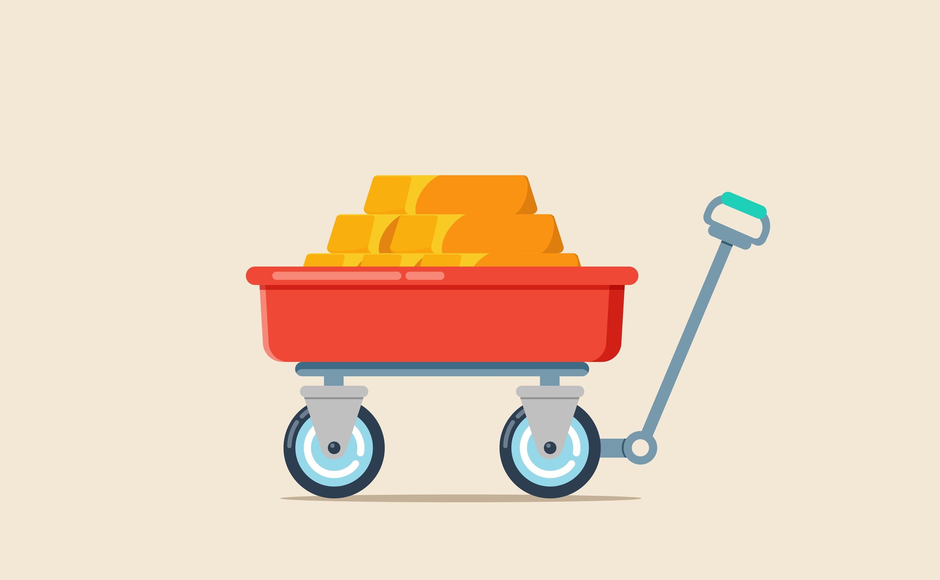 4 Things to Remember When Buying Gold for Your Children leaving a gold inheritance to your children represented by a picture of a wheeled cart full of gold bars
