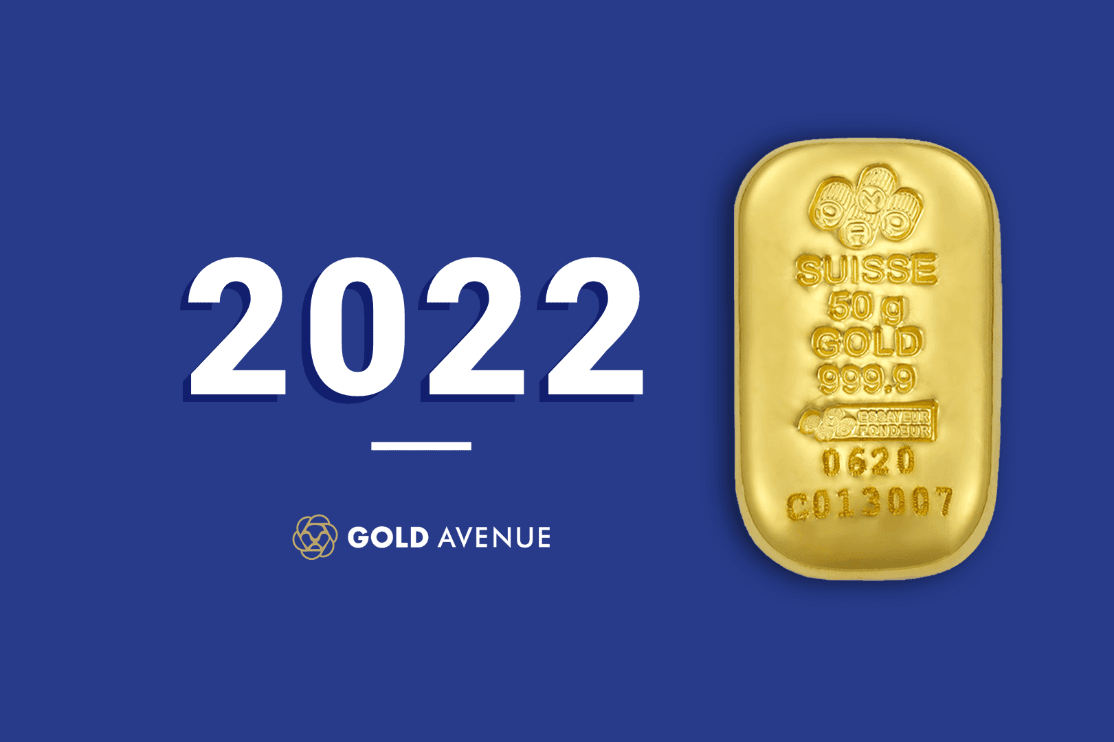 L’oro è un buon investimento per il 2022? un lingotto d'oro con il numero 2022 sullo sfondo