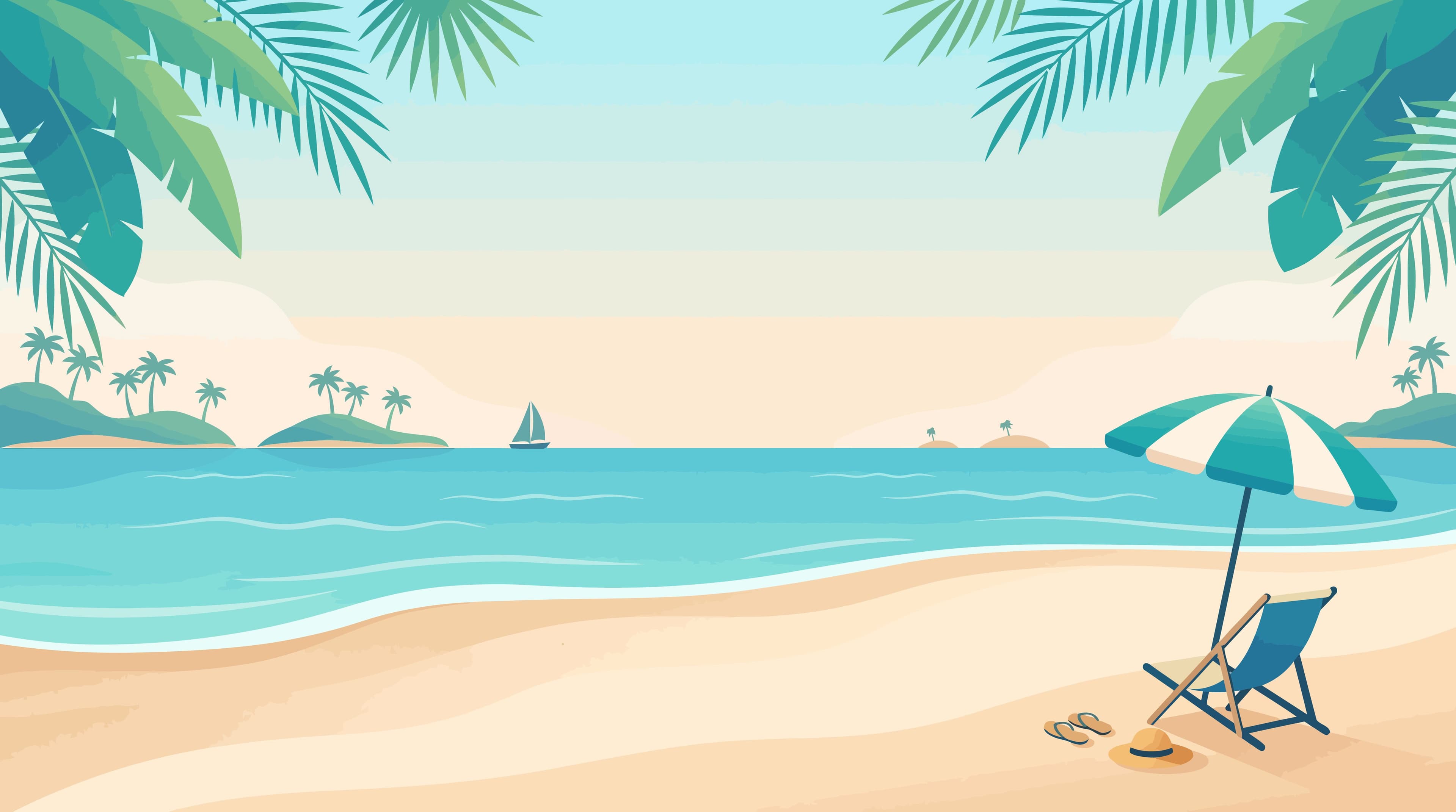 deux chaises de plage rayées avec une valise, un parapluie et un ballon de plage sur un fond bleu clair. deux chaises de plage rayées avec une valise, un parapluie et un ballon de plage sur un fond bleu clair.