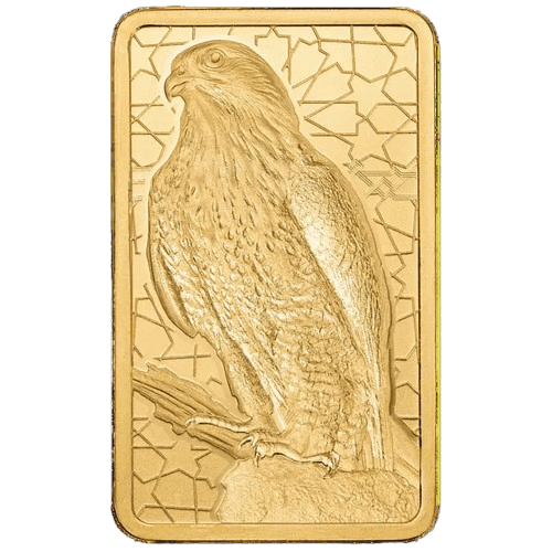 Lingot d’or 5 grammes - Faucon Arabe avec cadre Lingot d’or 5 grammes - Faucon Arabe avec cadre