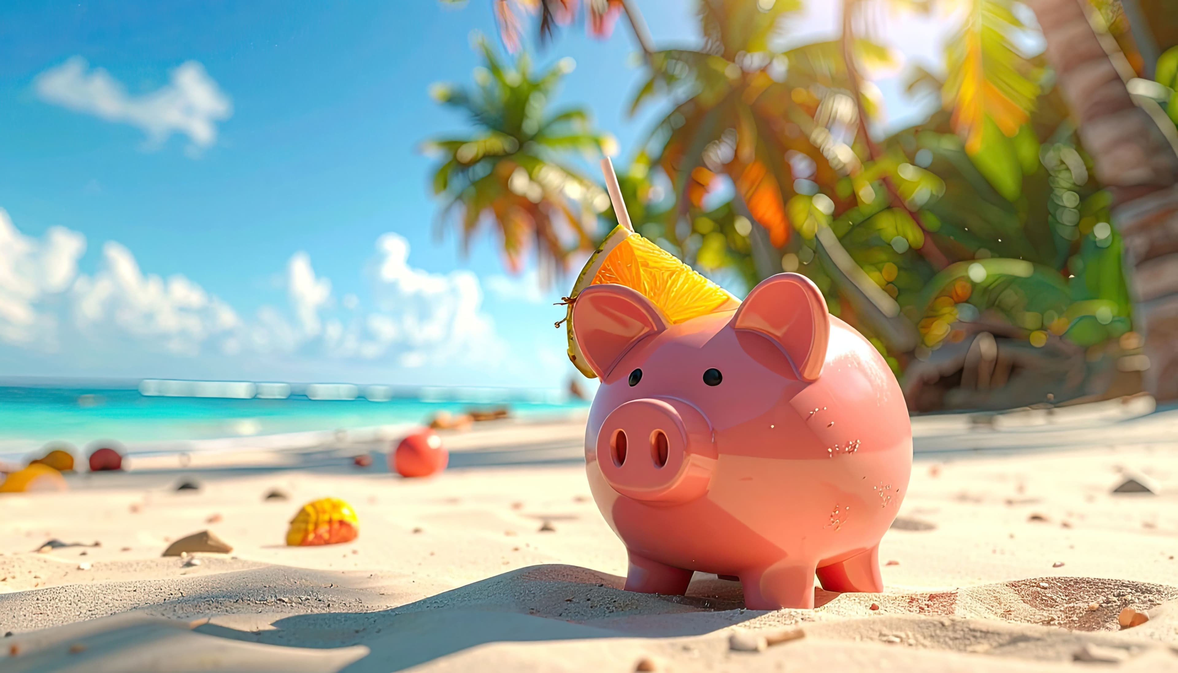 Détox financière: Comment économiser de l'argent après les vacances d'été Une tirelire en forme de cochon violet