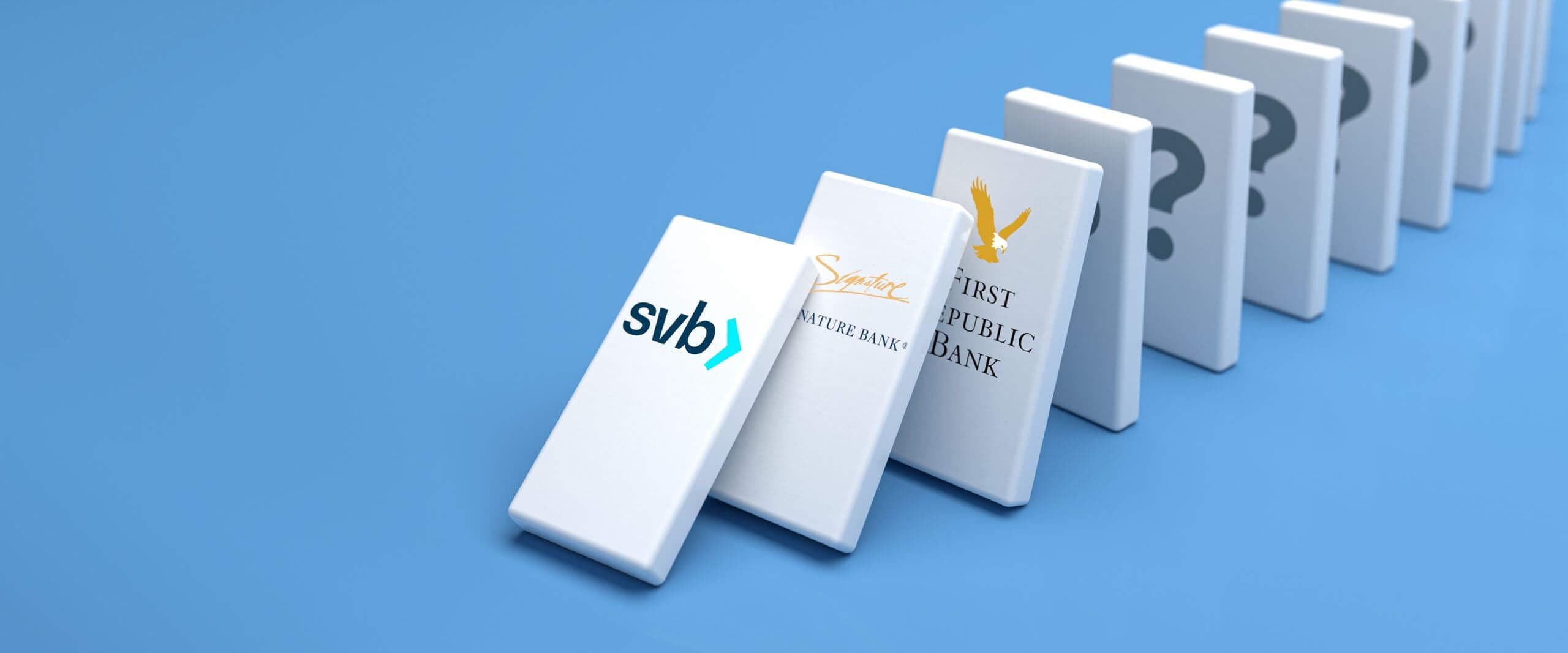 Ein Dominoeffekt von Bankzusammenbrüchen, der mit der Silicon Valley Bank begann Ein Dominoeffekt von Bankzusammenbrüchen, der mit der Silicon Valley Bank begann