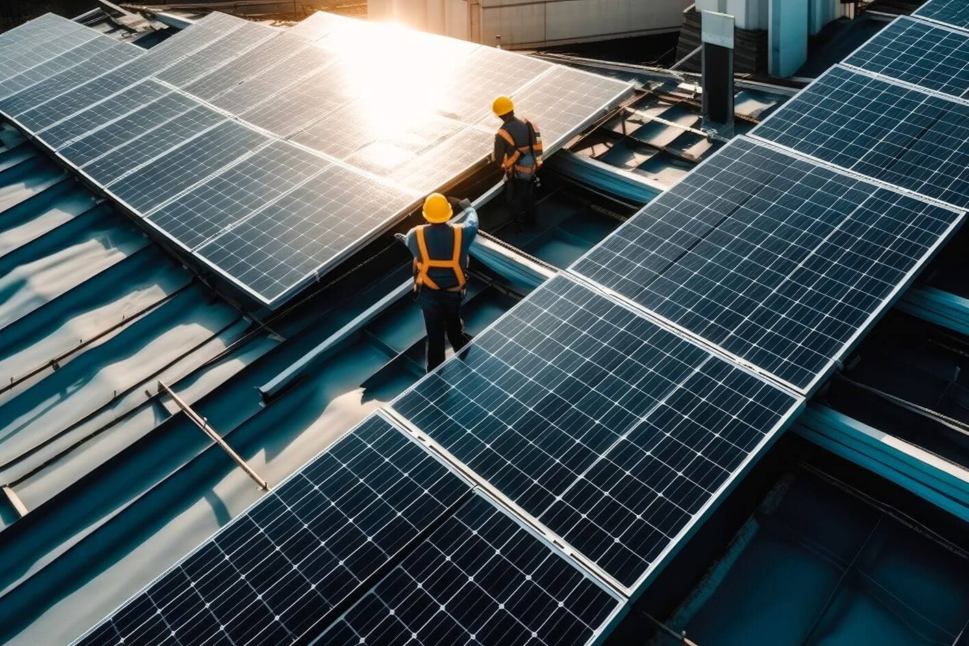 workers installing solar panels workers installing solar panels