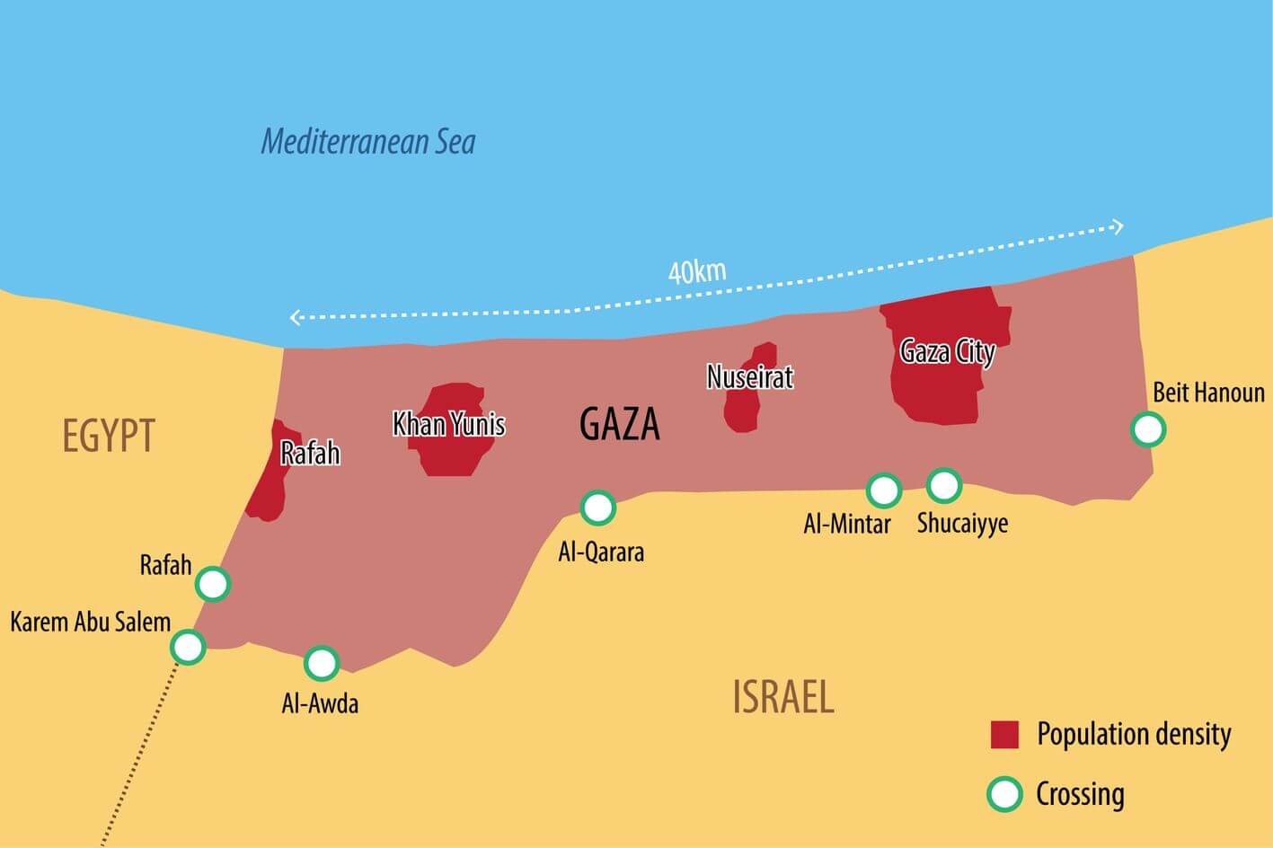 Eine Karte mit Israel, Gaza, Ägypten und dem Mittelmeer Eine Karte mit Israel, Gaza, Ägypten und dem Mittelmeer