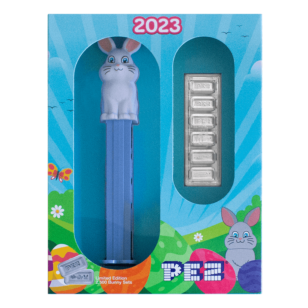 Le coffret cadeau PEZ Spring Bunny Silver Wafers et distributeur Le coffret cadeau PEZ Spring Bunny Silver Wafers et distributeur