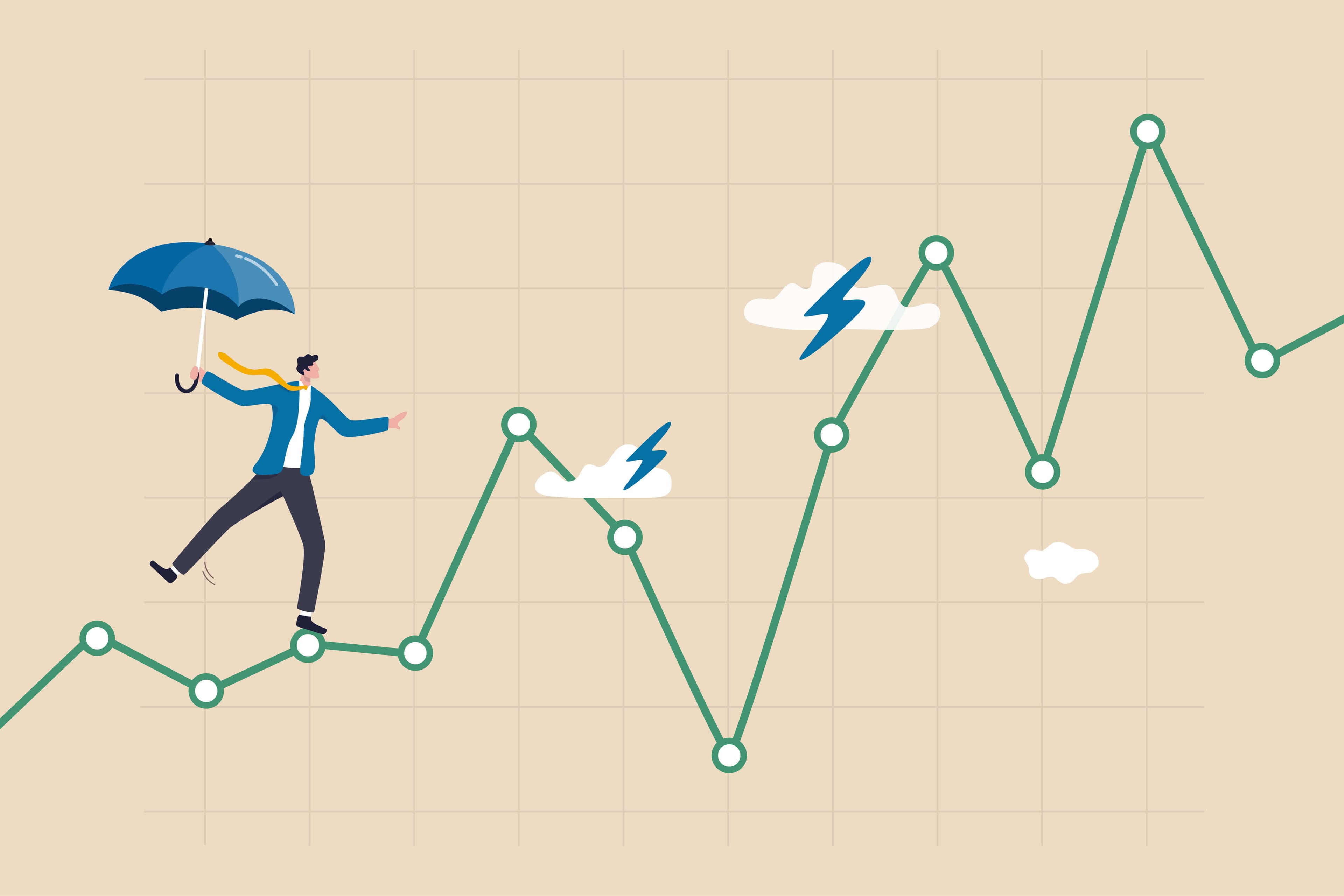 A man balancing on a volatile curve A man balancing on a volatile curve