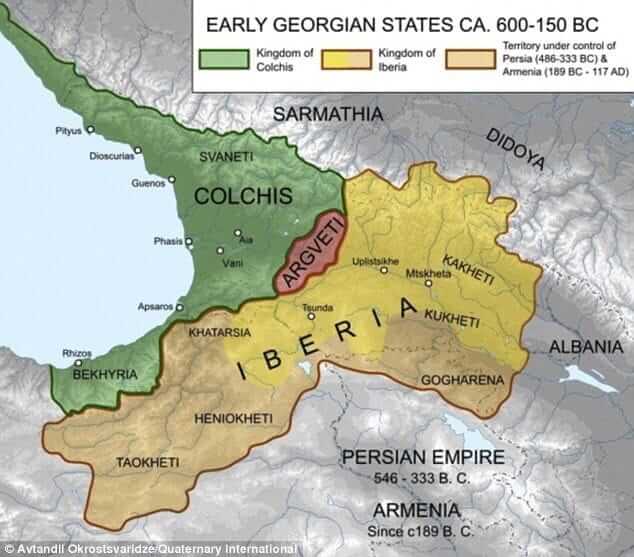 The map showing early Georgian states of Iberia and Colchis that had great economic and cultural importance during the 15th century BCE. The map showing early Georgian states of Iberia and Colchis that had great economic and cultural importance during the 15th century BCE.