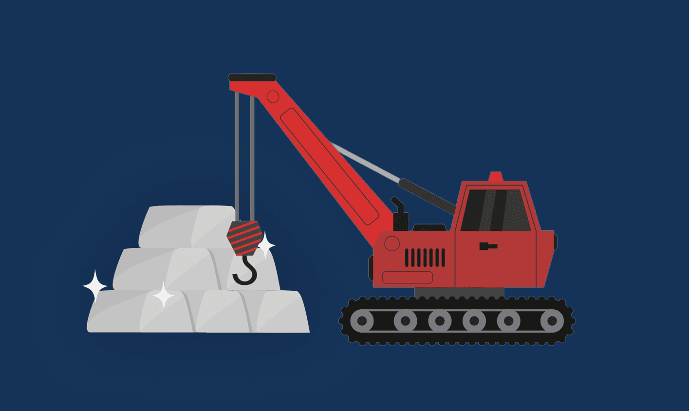 What Is Silver Used For – And What Do Investors Need to Know? silver bars and an excavator on the dark blue background
