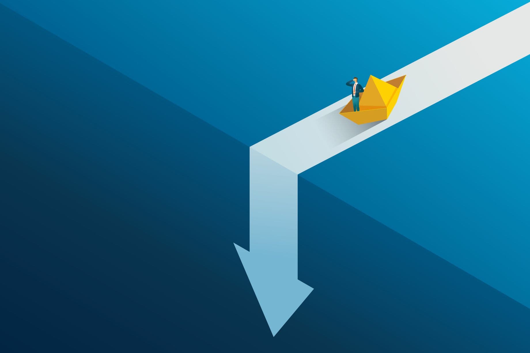 Weekly Digest: Stocks Slump, ‘Messy’ Migration Risk in Europe Stocks slumped on Tuesday amid fresh US economic data as shown in the picture of the white arrow pointing down with a yellow boat and a man in it