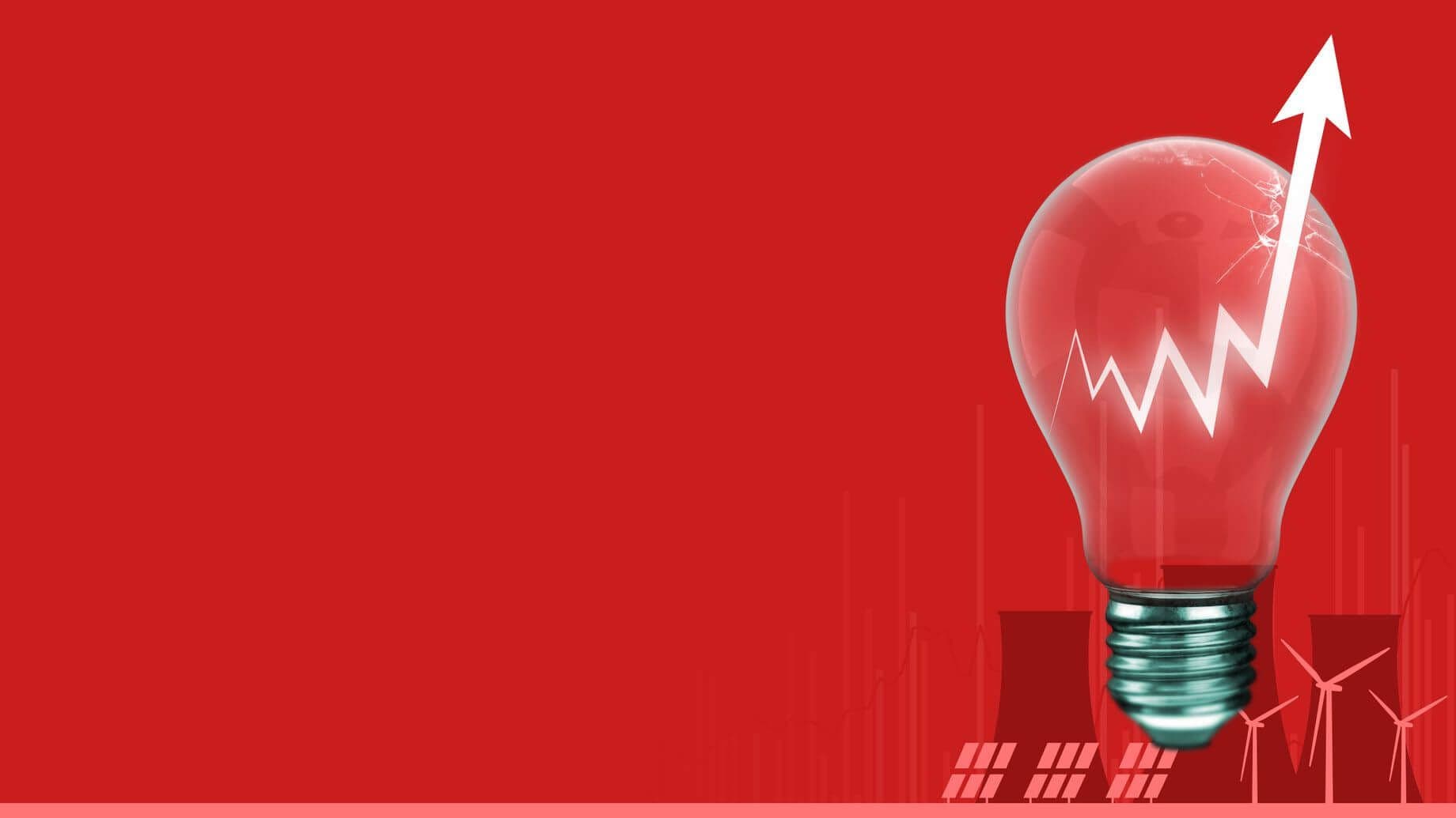 L’inflazione in crescita in tutto il mondo rappresentata con l’immagine di una lampadina con una freccia all’insu e sullo sfondo rosso reattori nucleari e turbine eoliche. L’inflazione in crescita in tutto il mondo rappresentata con l’immagine di una lampadina con una freccia all’insu e sullo sfondo rosso reattori nucleari e turbine eoliche.