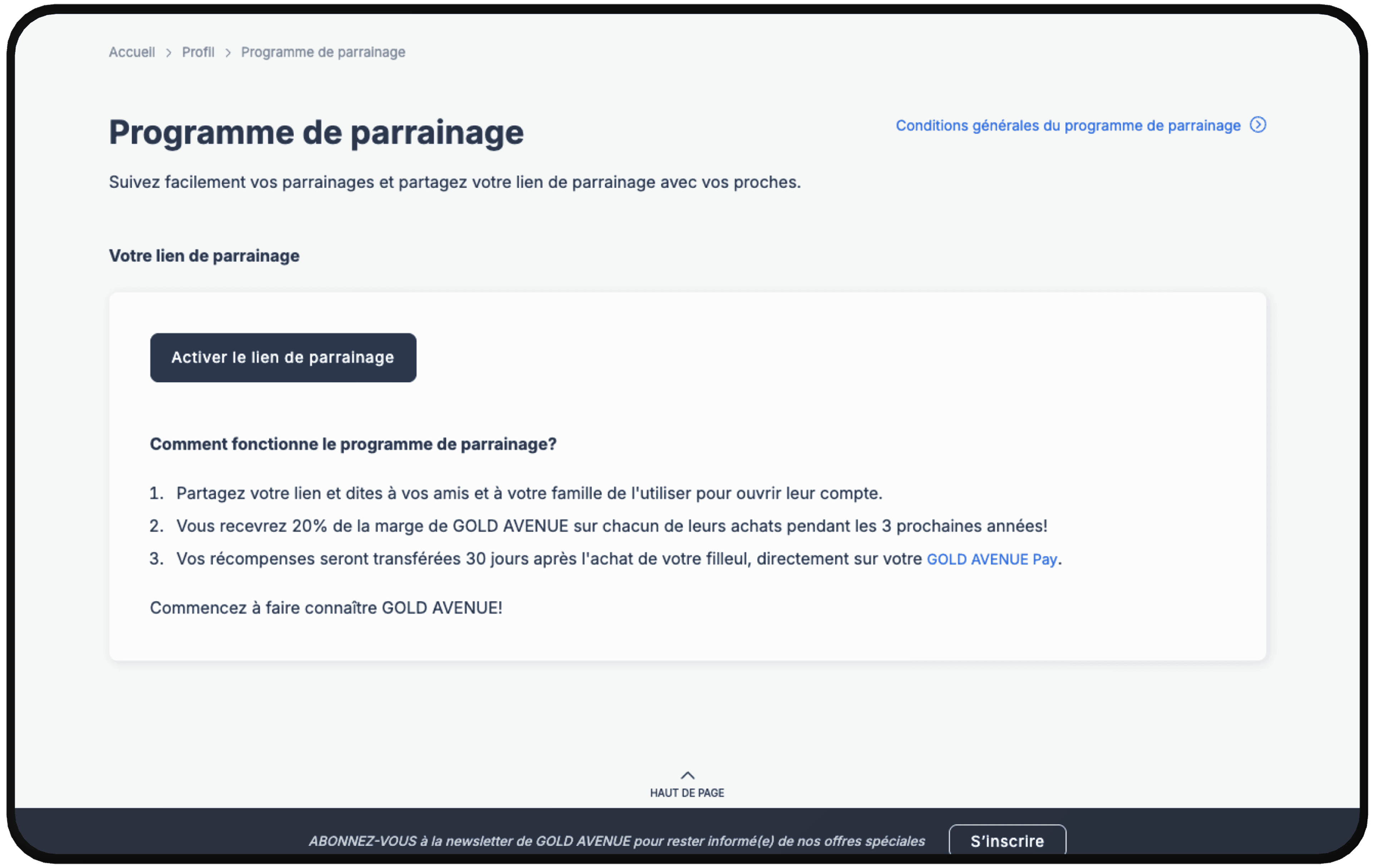 activer lien de parrainage