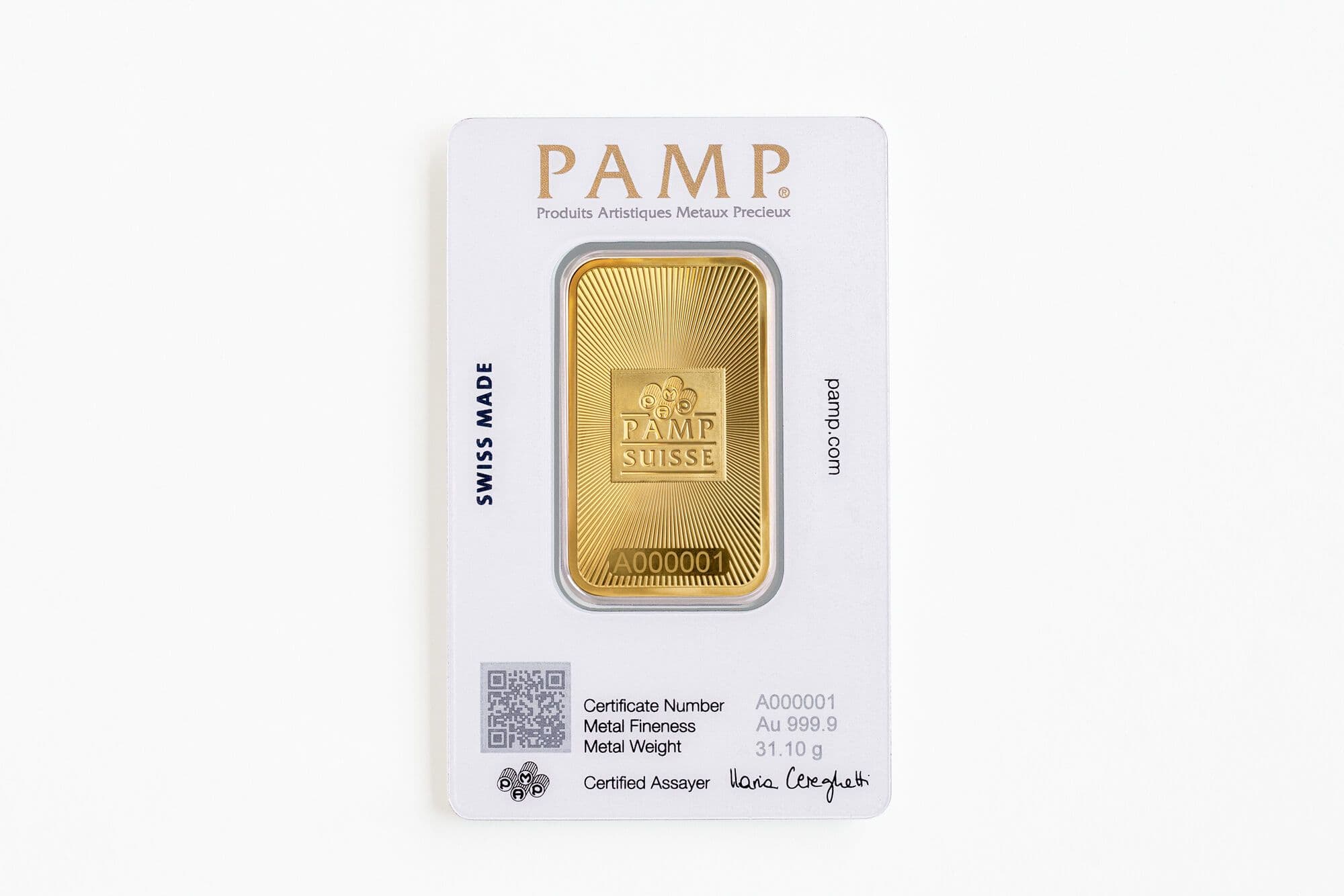 Der PAMP Suisse Prägebarren in sicherer CertiPAMP™-Verpackung Der PAMP Suisse Prägebarren in sicherer CertiPAMP™-Verpackung