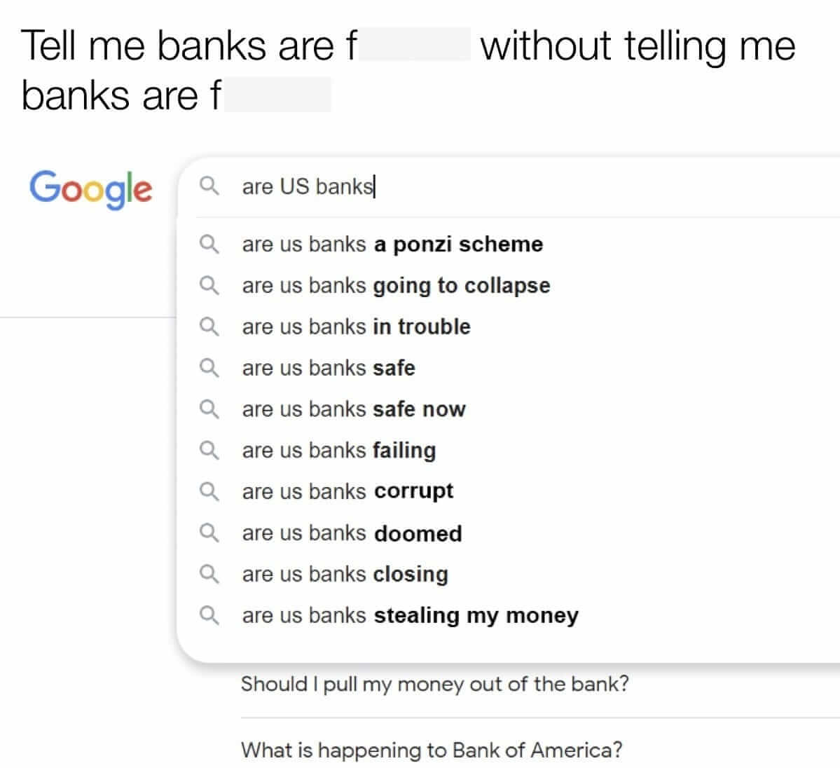 Un mème se moquant des banques américaines Un mème se moquant des banques américaines