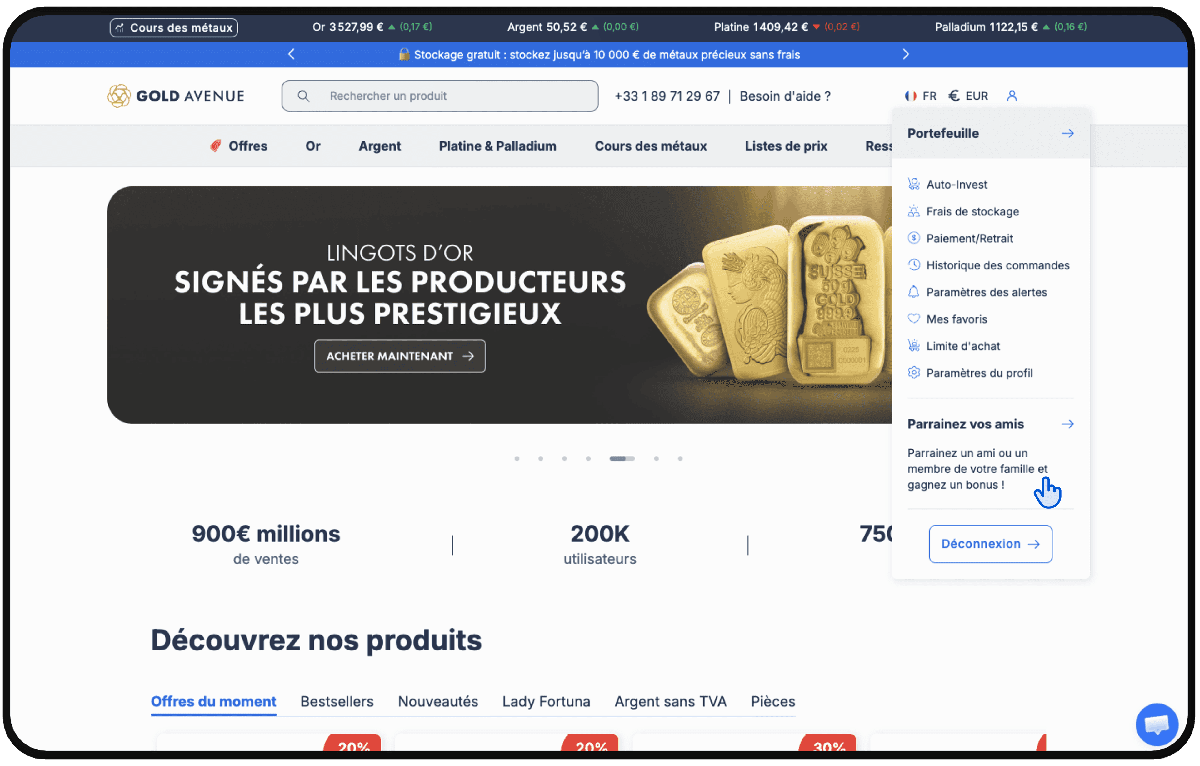 créer compte gold avenue
