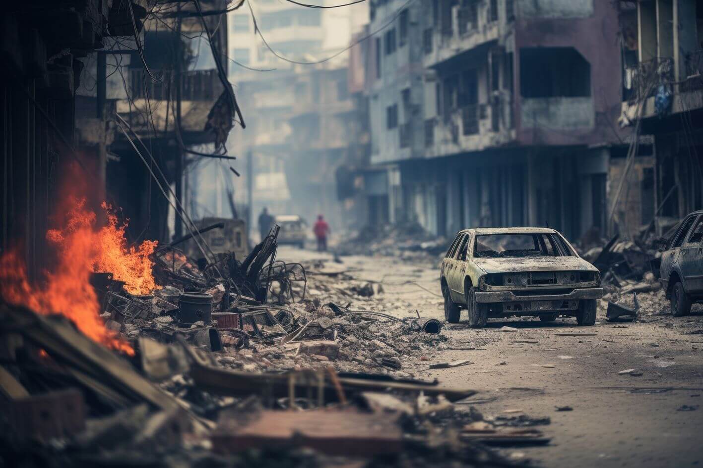 Una strada distrutta dalla guerra Una strada distrutta dalla guerra